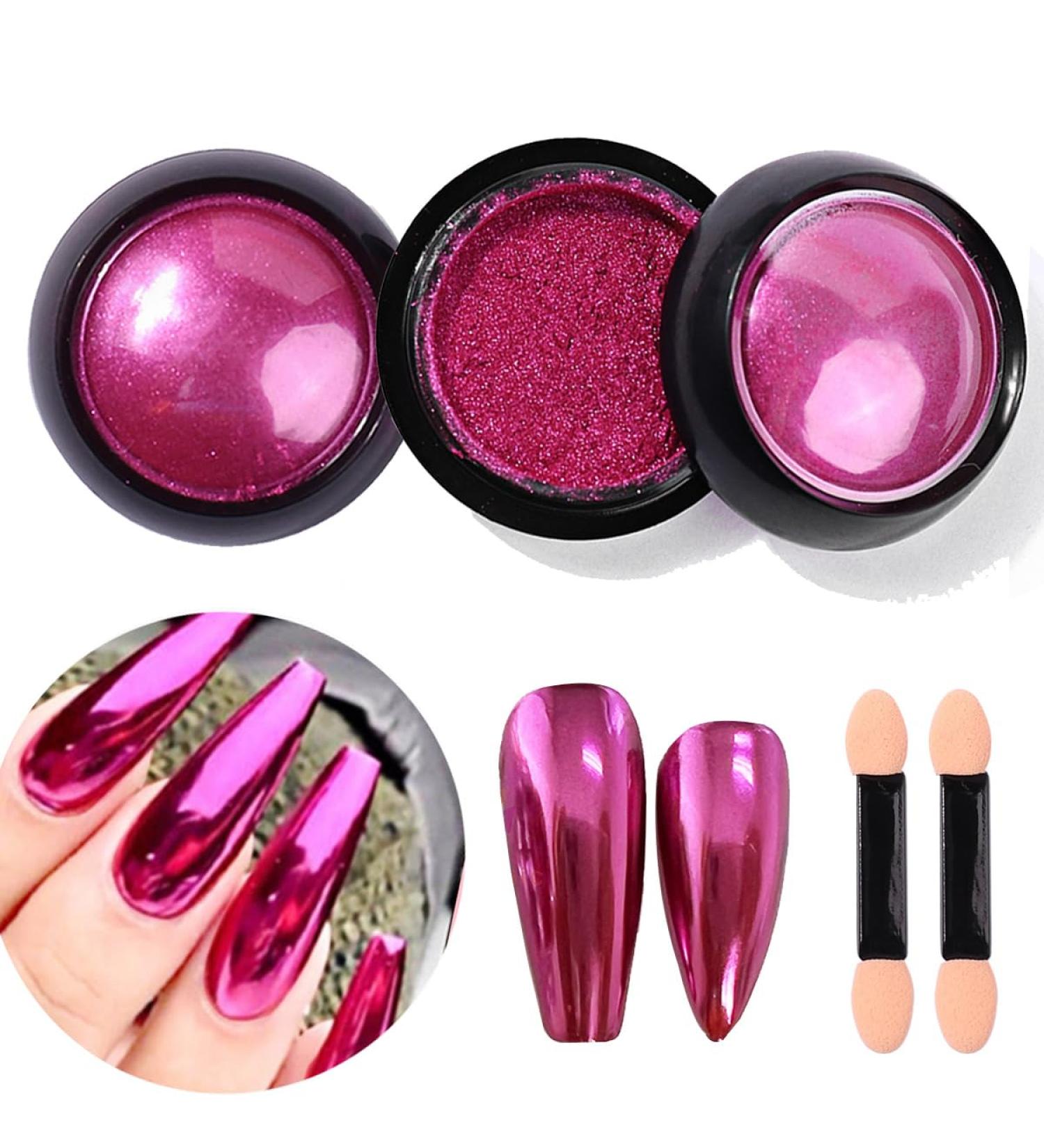 Rose Pink Chrome Nail Powder | Metallic Holographic Glitter for Stunning Nail Art (2 Jars - Buy Online on GoSupps.com