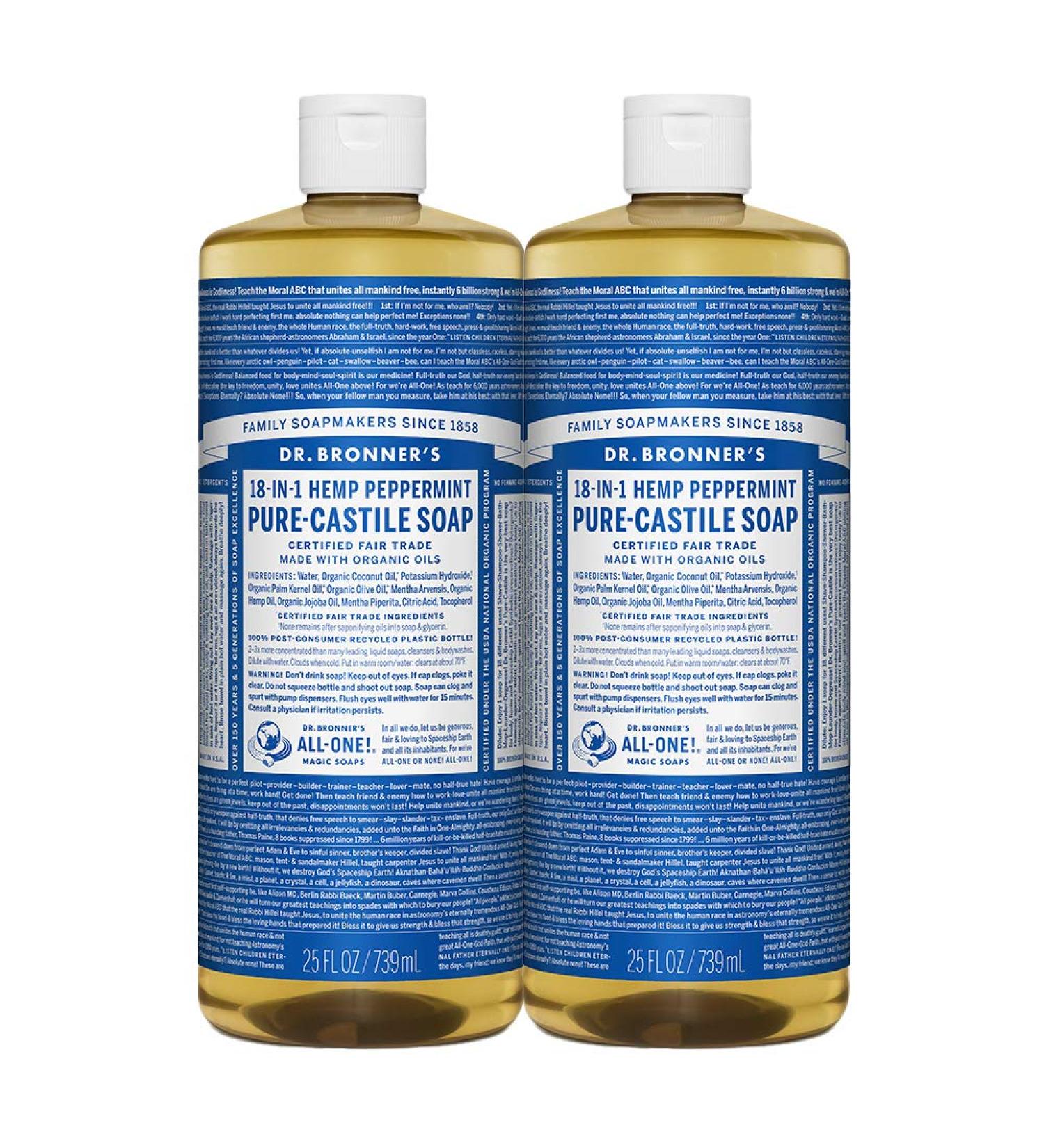Dr. Bronner's Dr. Bronner Hemp Peppermint Pure Castile Oil Made with Organic Oils Certified - 25 Fl Oz (Pack of 2)