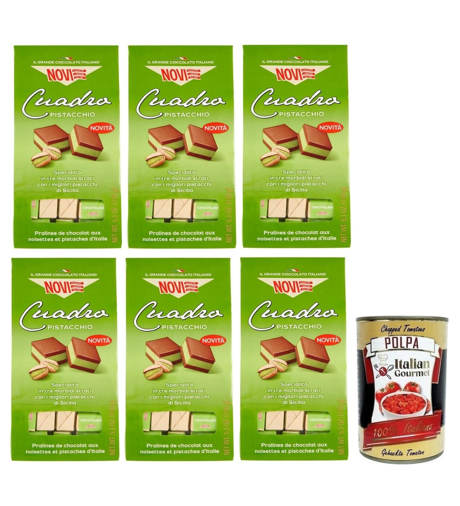 Italian Gourmet E.R. Novi Cuadro Pistacchio two layers of Gianduja chocolate with pistachio cream pistachio chocolates bag of 150 g + 400 g box of tomato pulp - Buy Online on GoSupps.com
