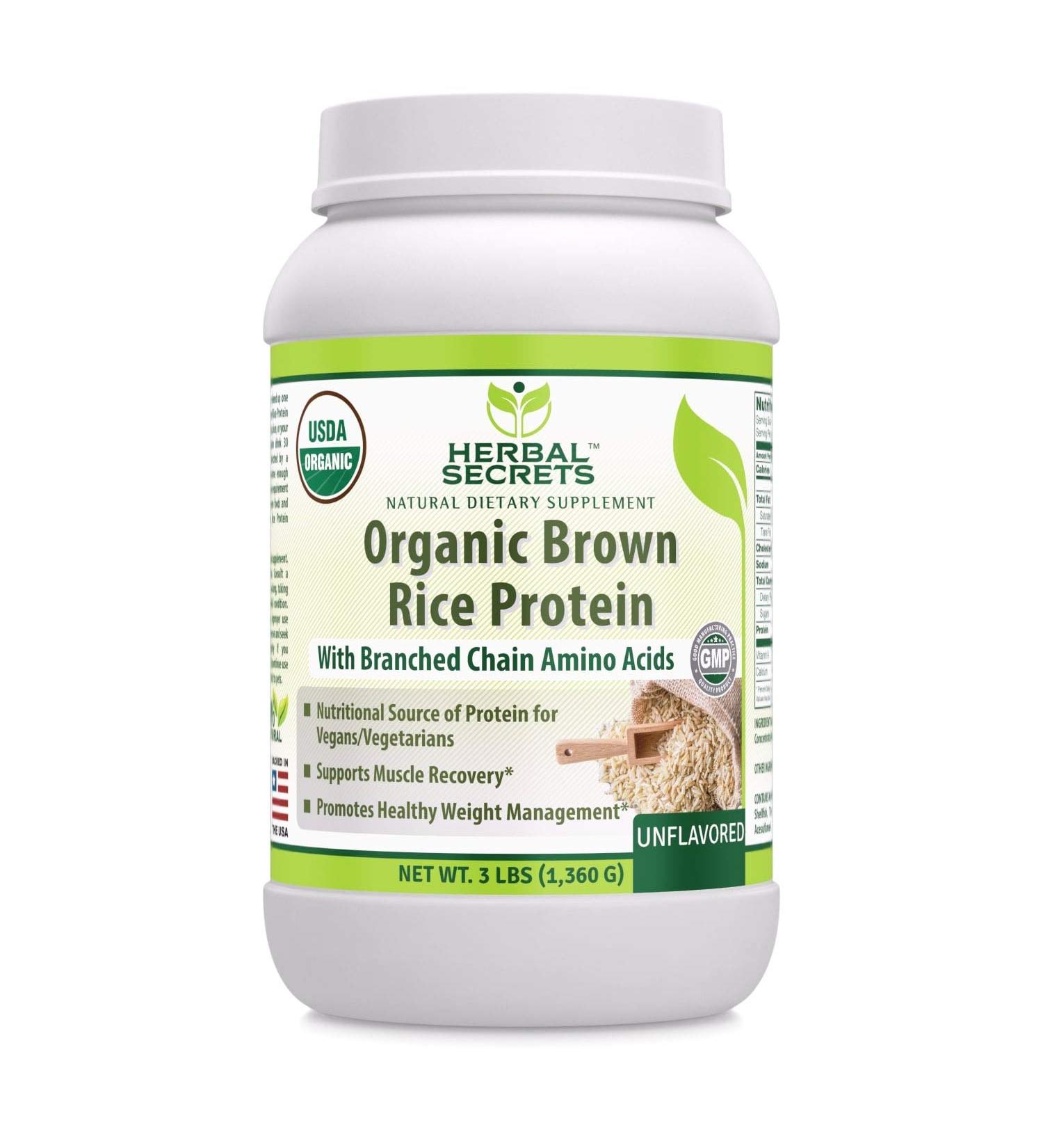 Herbal Secrets Organic Brown Rice Protein Powder - 3 lbs (Non-GMO) | Unflavored, Supports Muscle Recovery & Healthy Weight Management - Buy Online on GoSupps.com