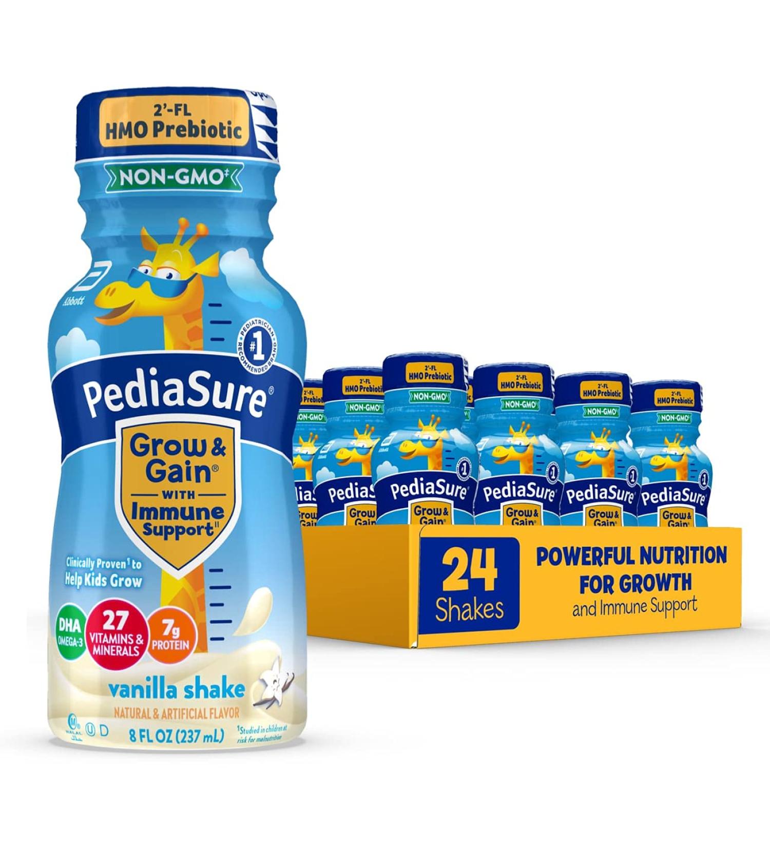 PediaSure Grow & Gain Kids Nutrition Shake 24-Pack | 2-FL HMO Prebiotic, Vitamins C, E, B1, B2 | Non-GMO Vanilla Flavor - 8 Fl Oz Bottles - Buy Online on GoSupps.com