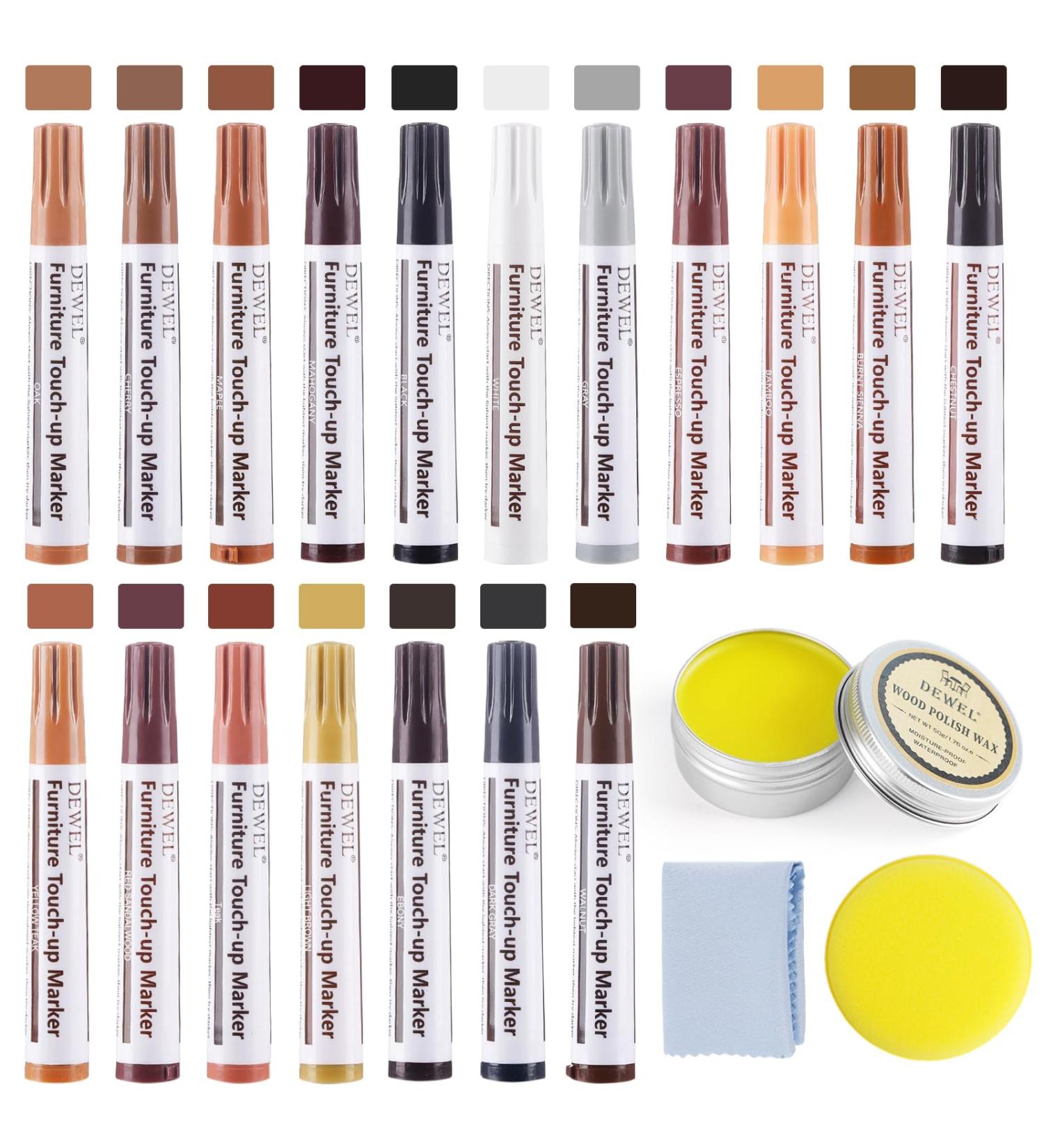 Furniture Markers Touch Up Kit | 18 Color Wood Repair Markers & Polish Wax for Tables Cabinets & More - Buy Online on GoSupps.com