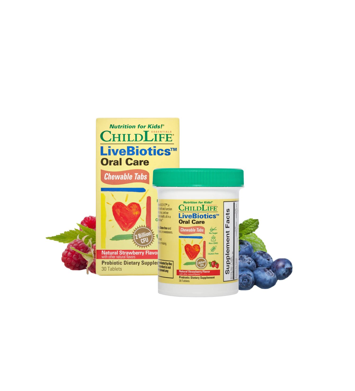 ChildLife LiveBiotics Natural Strawberry Chewable Tablets - 2 Billion CFU, 30 Count - Oral Care for Kids - Buy Online on GoSupps.com