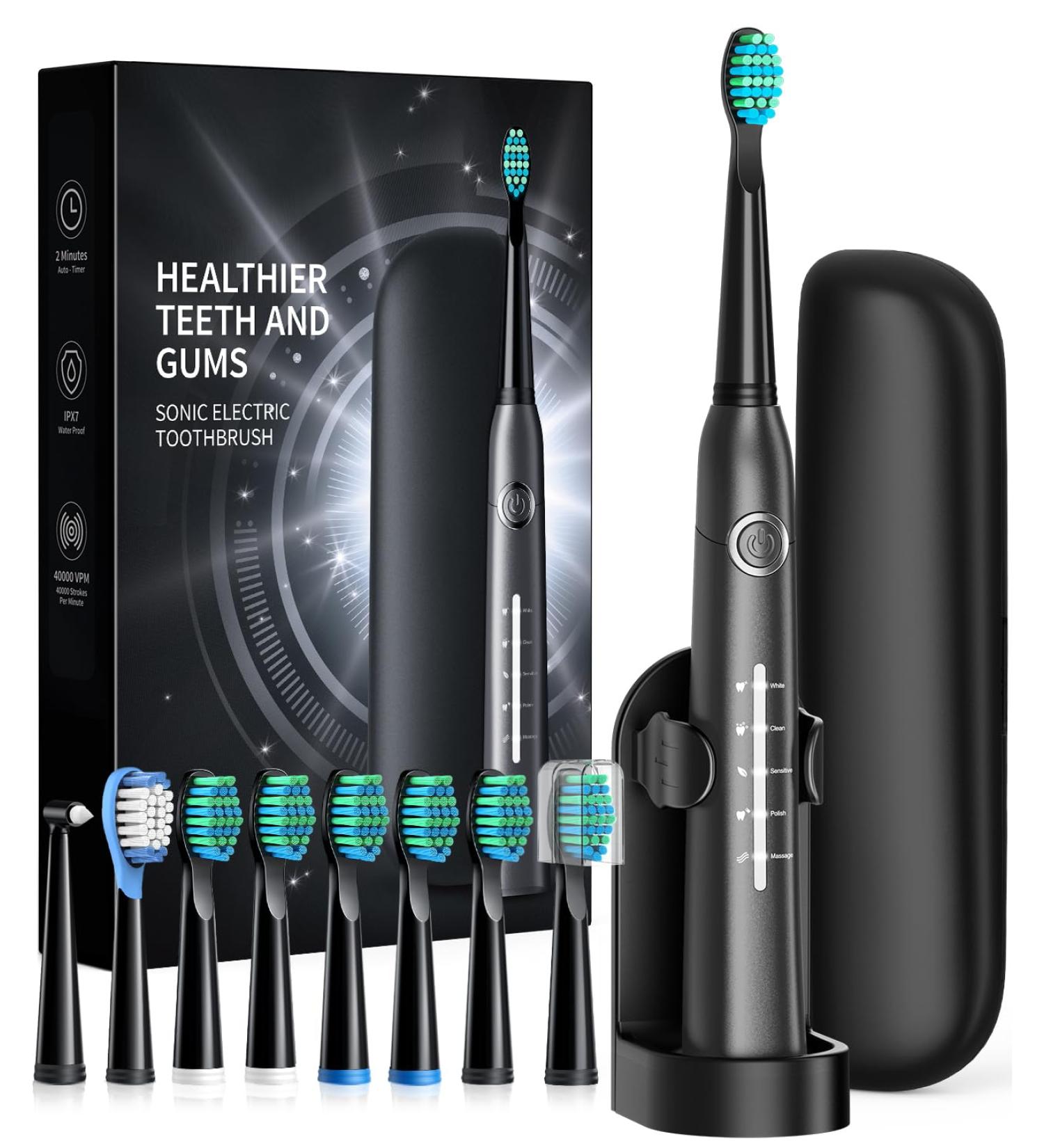 Electric Toothbrush for Adults - Travel Case 8 Brush Heads 40 000 VPM Deep Cleaning 5 Modes - 1 Pack (Gray) - Buy Online on GoSupps.com