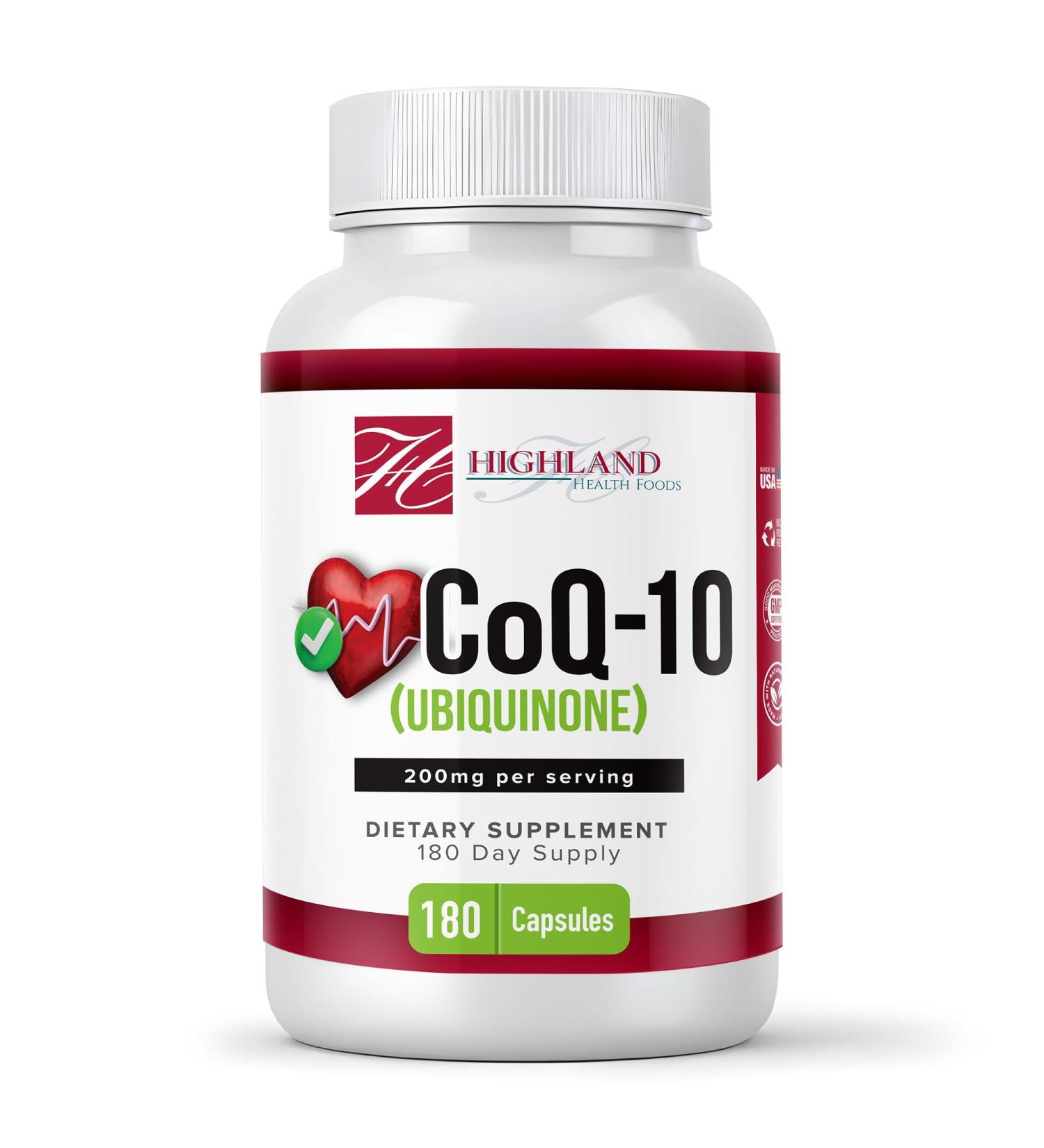 Highland Health Foods CoQ10 200mg 180 Vegetarian Capsules for Heart Health Non-GMO Easy to Swallow Supports Cellular Energy Production and Cardiovascular Health - Buy Online on GoSupps.com