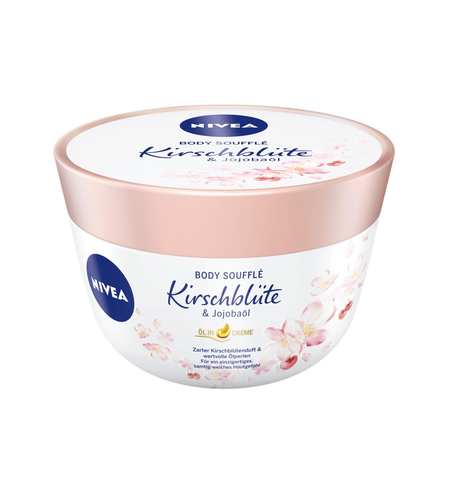 Nivea Body Souffl Cherry Blossom & Jojoba Oil 200 ml - 24h Moisture Lotion for Dry Skin - Hydrating Body Care - Buy Online on GoSupps.com