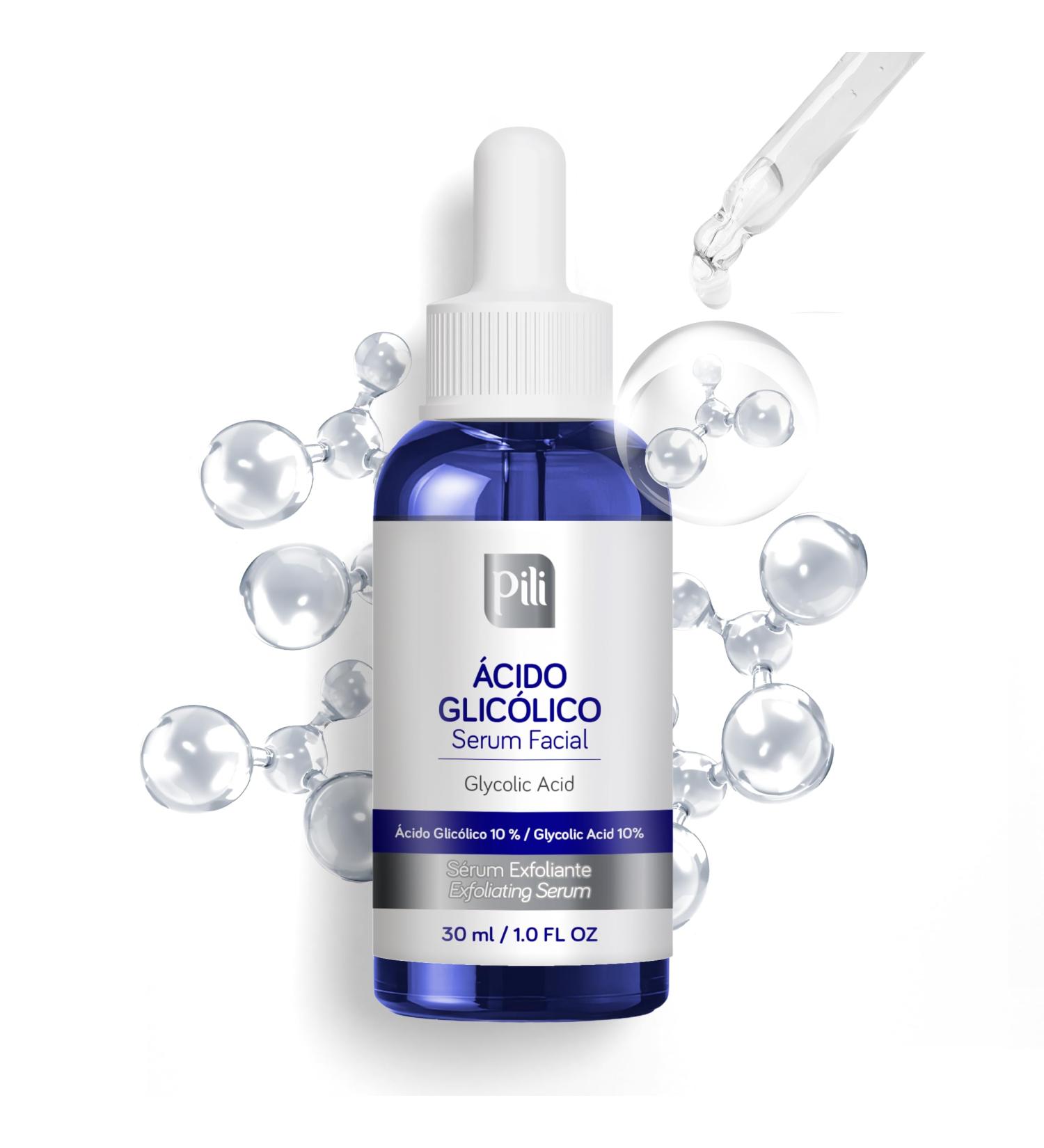 Pili Glycolic Acid 10% Concentration - | Skin Brightening Smoothing Exfoliating Serum | with AHA for Collagen and cell renewal Boost | 1 fl. oz bottle - Buy Online on GoSupps.com