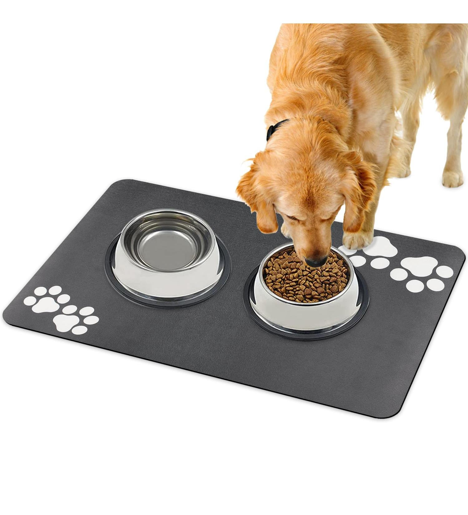 Yokupotac Non-Slip Dog Bowl Pad | Super Absorbent Mat for Cats & Dogs | 50x30 cm Gray Feeding Underlay - Buy Online on GoSupps.com