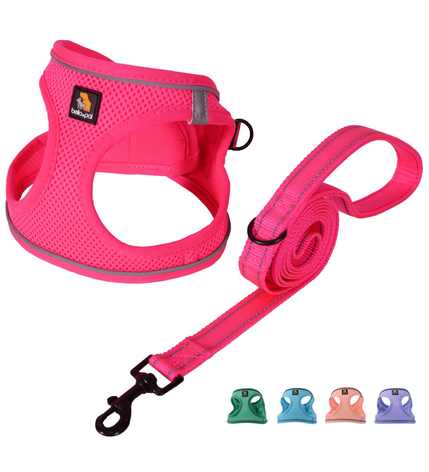 Bella & Pal Dog Harness for Small Dogs | Air Mesh Reflective & Breathable | Includes Leash | Hot Pink Size M (40-45cm) - Buy Online on GoSupps.com