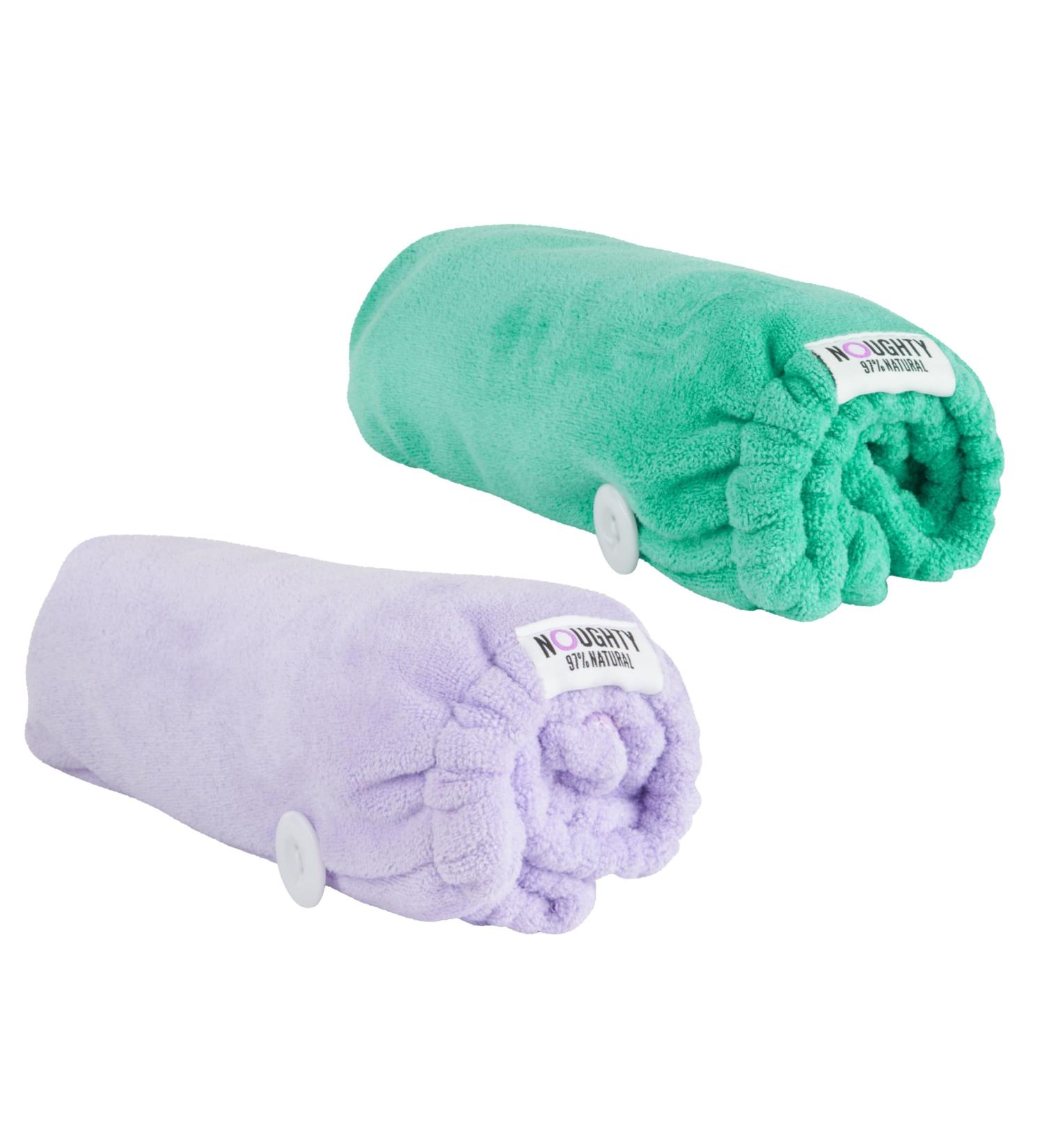 Noughty 97% Natural Microfibre Hair Towels - Quick Absorb Reduce Breakage & Frizz - Purple & Green Bundle - Buy Online on GoSupps.com