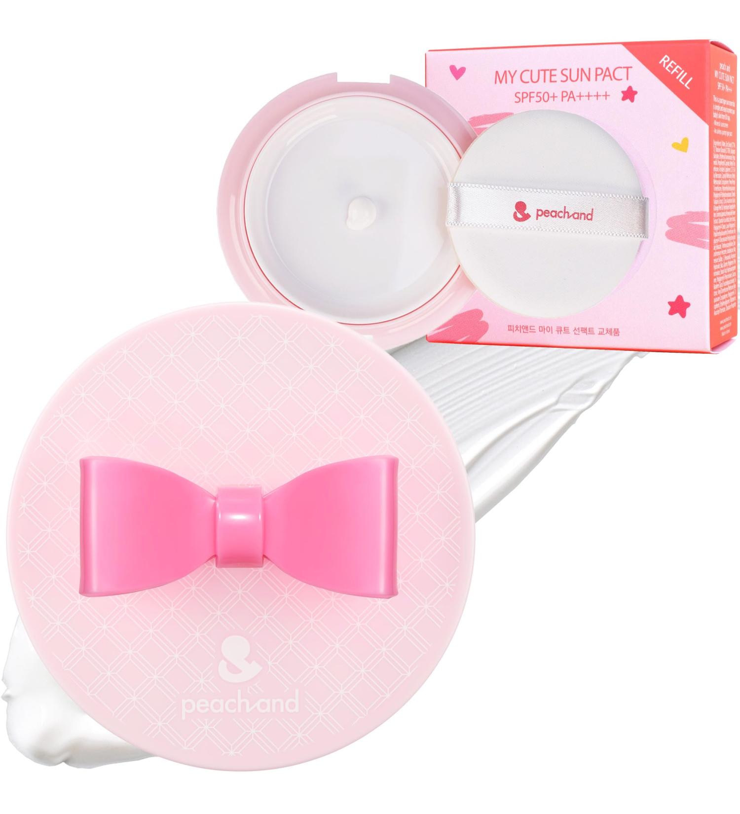 Peachand Baby Kids Mineral Sun Cushion SPF50+ PA++++ Korean Skin Care Pink ribbon Set with 1 Cushion and 1 Refill - Buy Online on GoSupps.com