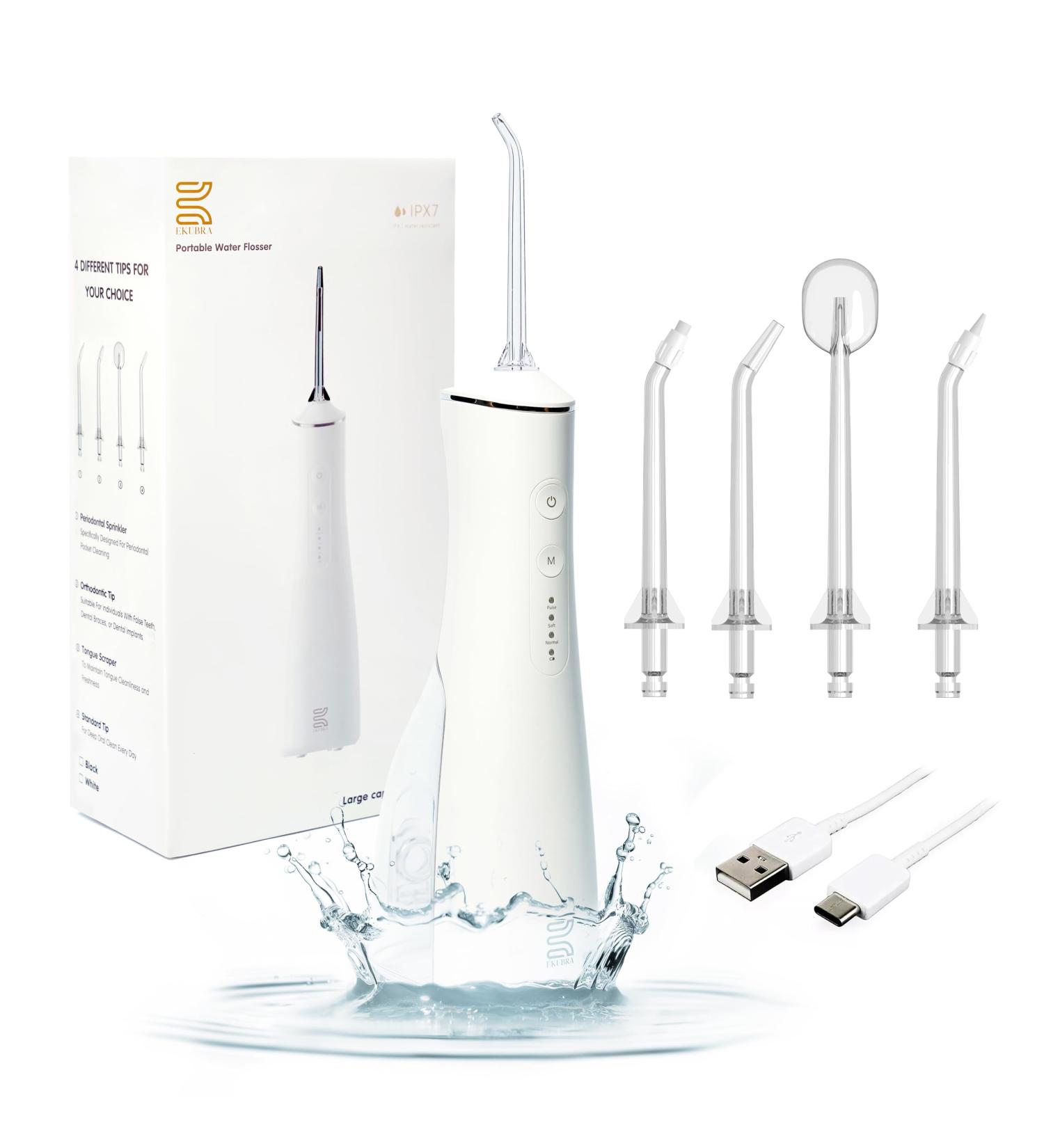 Water Dental Flosser - Cordless Rechargeable 300ML Oral Irrigator | IPX7 Waterproof 3 Modes Portable with 4 Jet Tips for Home & Travel - Buy Online on GoSupps.com