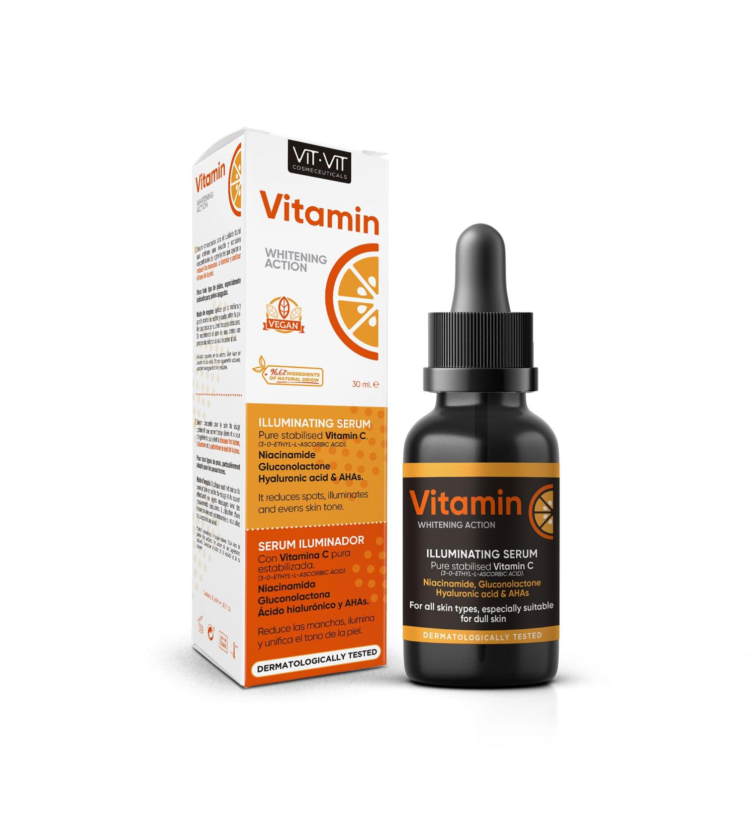  Diet Esthetic Vitamin C Serum with Hyaluronic Acid & Niacinamide Reduces Spots & Brightens Skin Vegan Moisturizing Serum 30ml Vit Vit Cosmetics - Buy Online on GoSupps.com
