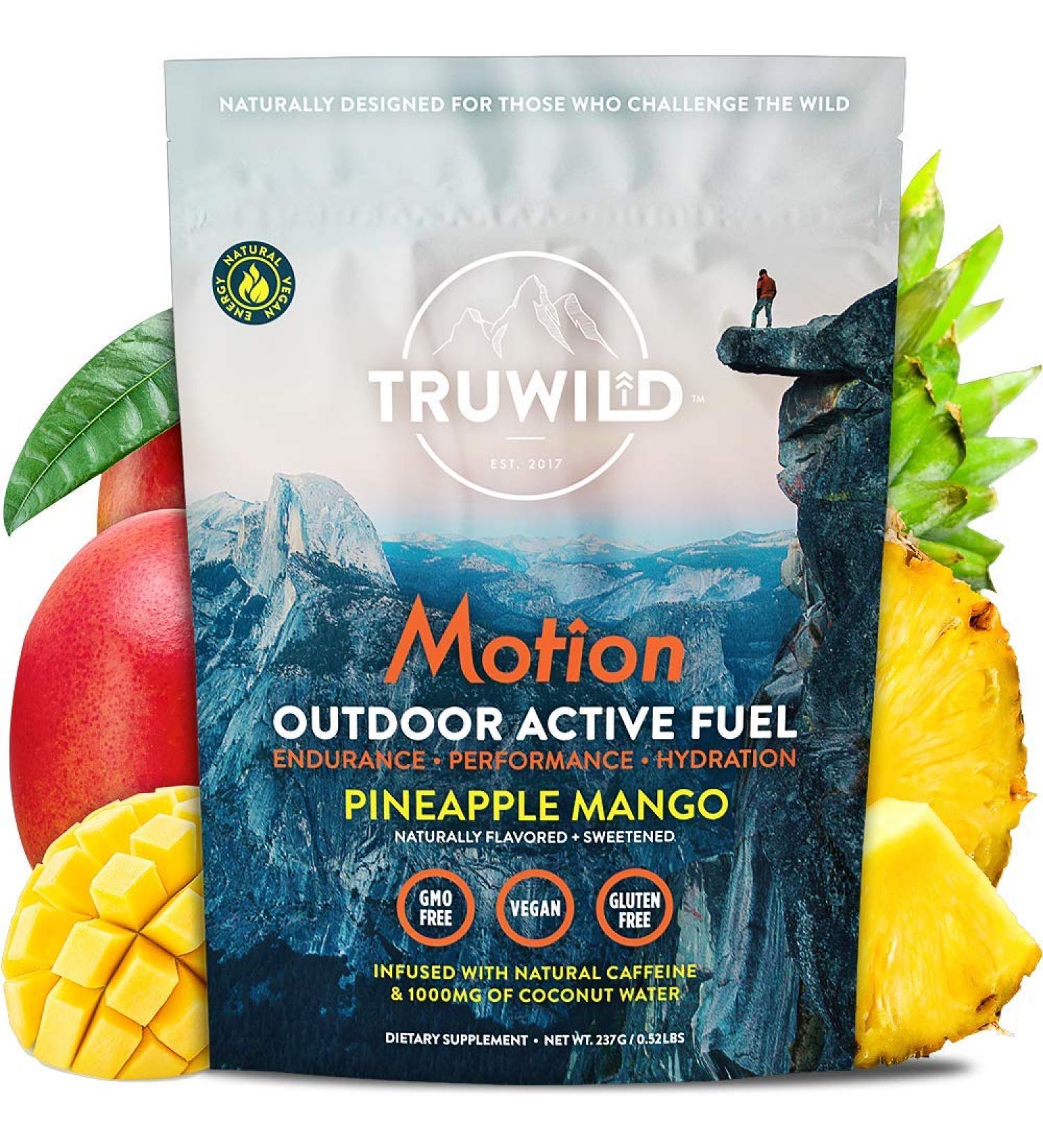 TRUWILD Motion All Natural Pre Workout Powder - Pineapple Mango Flavor | Plant Based Vegan, Organic, No Jitters, No Crash | with Electrolytes & BioPerine | 20 Servings 8.35 oz - Buy Online on GoSupps.com