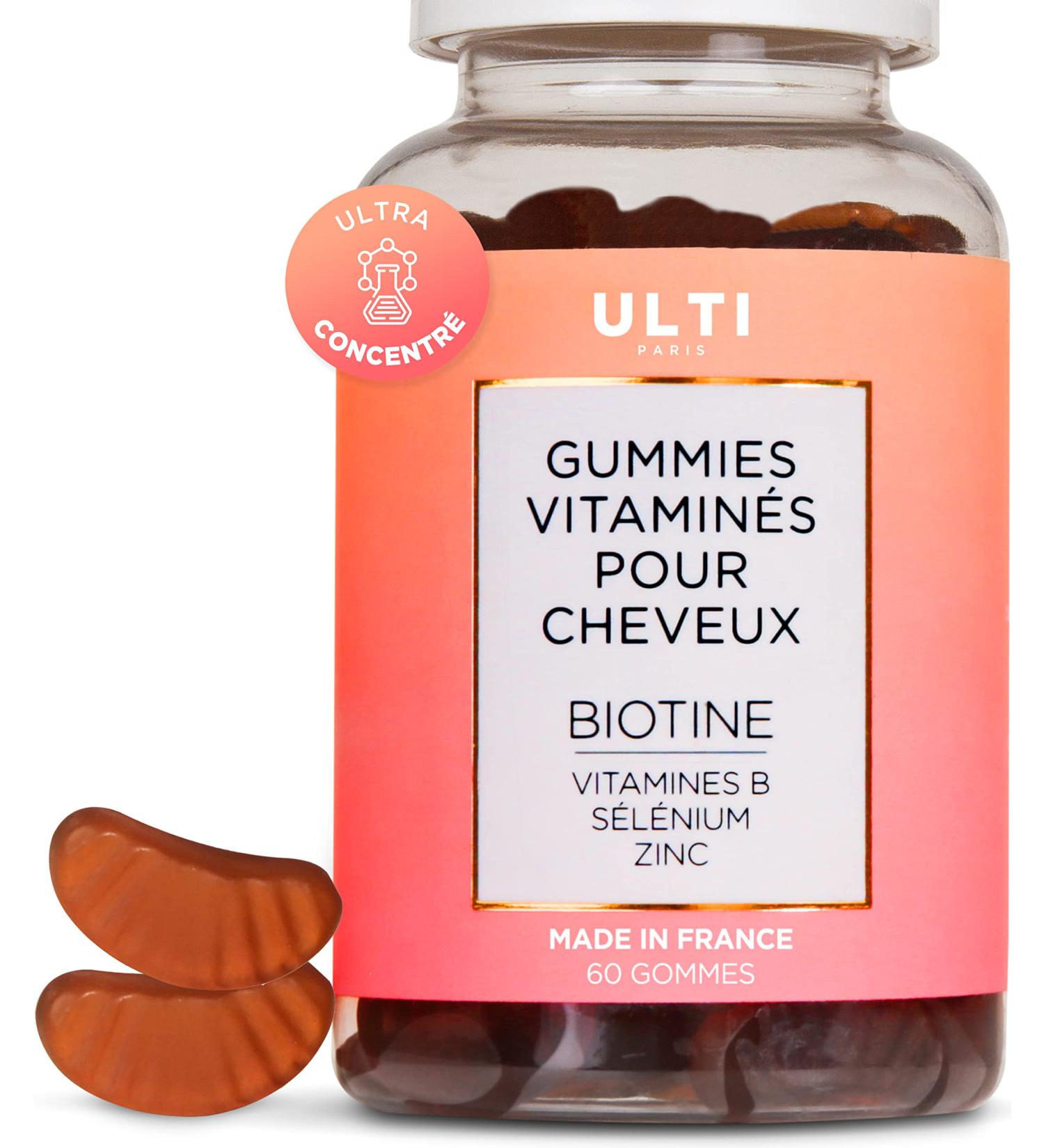 Ulti Paris Biotin Gummies for Hair Growth - Hair Supplement - Vitamin B12 Vitamin D Vitamin E - Vegan & Made in France - Zinc Biotin Hair Regrowth - Buy Online on GoSupps.com
