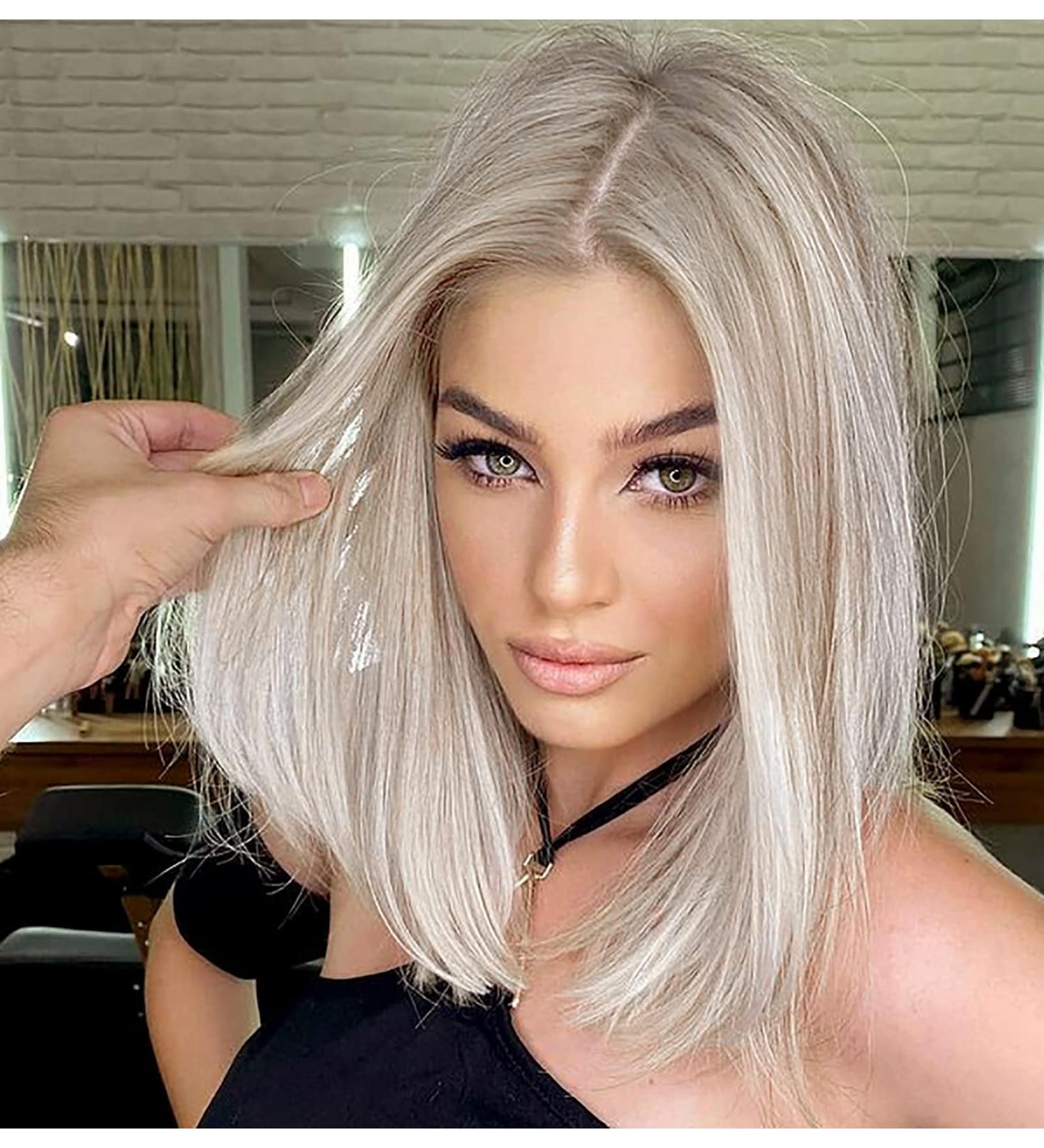 Vebonny R cke Short Lace Front Wig - Brown Ombre Blonde Bob - 12 Inch Artificial Hair Wig with Highlights - #096 - Buy Online on GoSupps.com