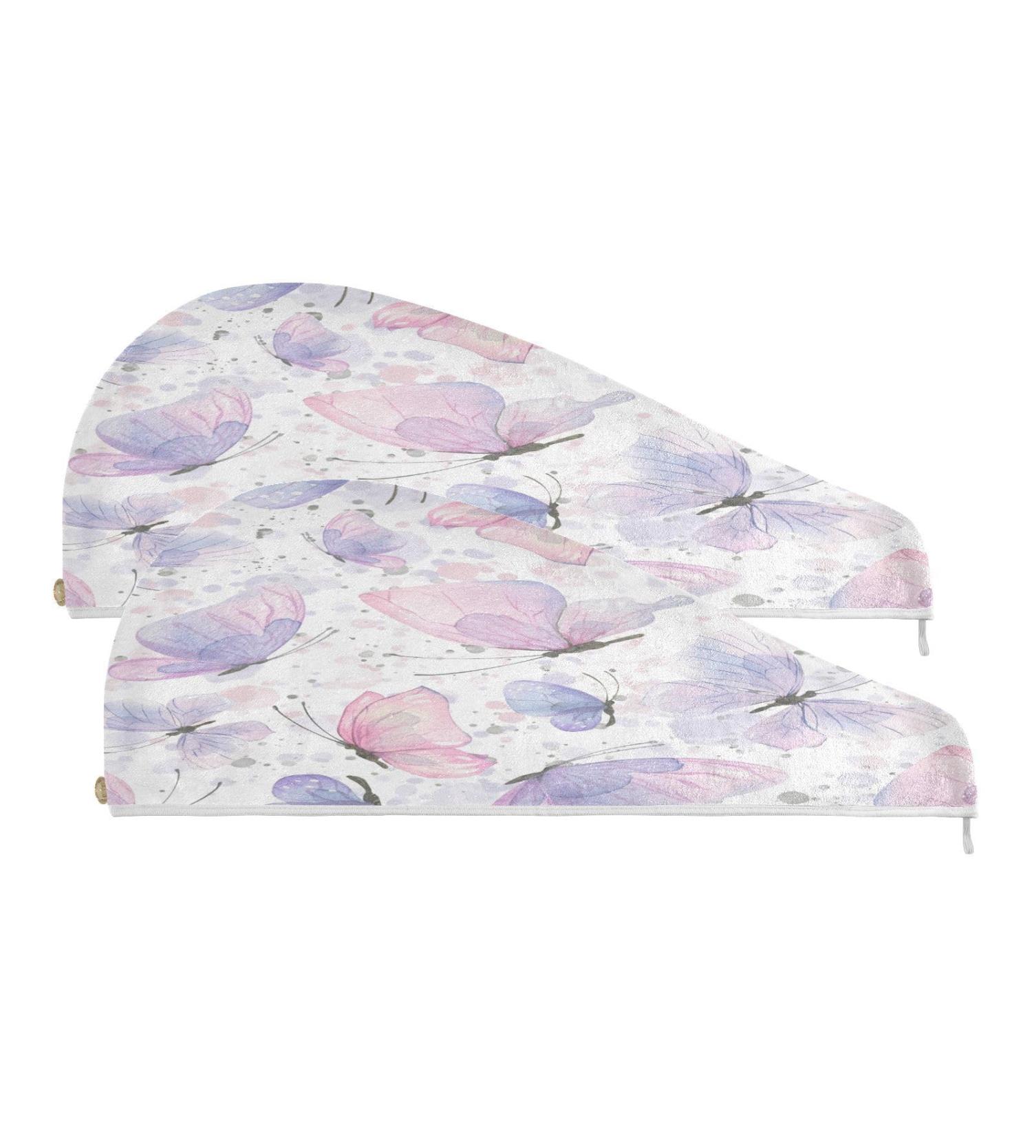 Butterflies Dry Hair Cap Set - 2 Piece Quick Drying Towel & Soft Button Headband | Super Absorbent Comfort for All Hair Types | International Shipping - Buy Online on GoSupps.com