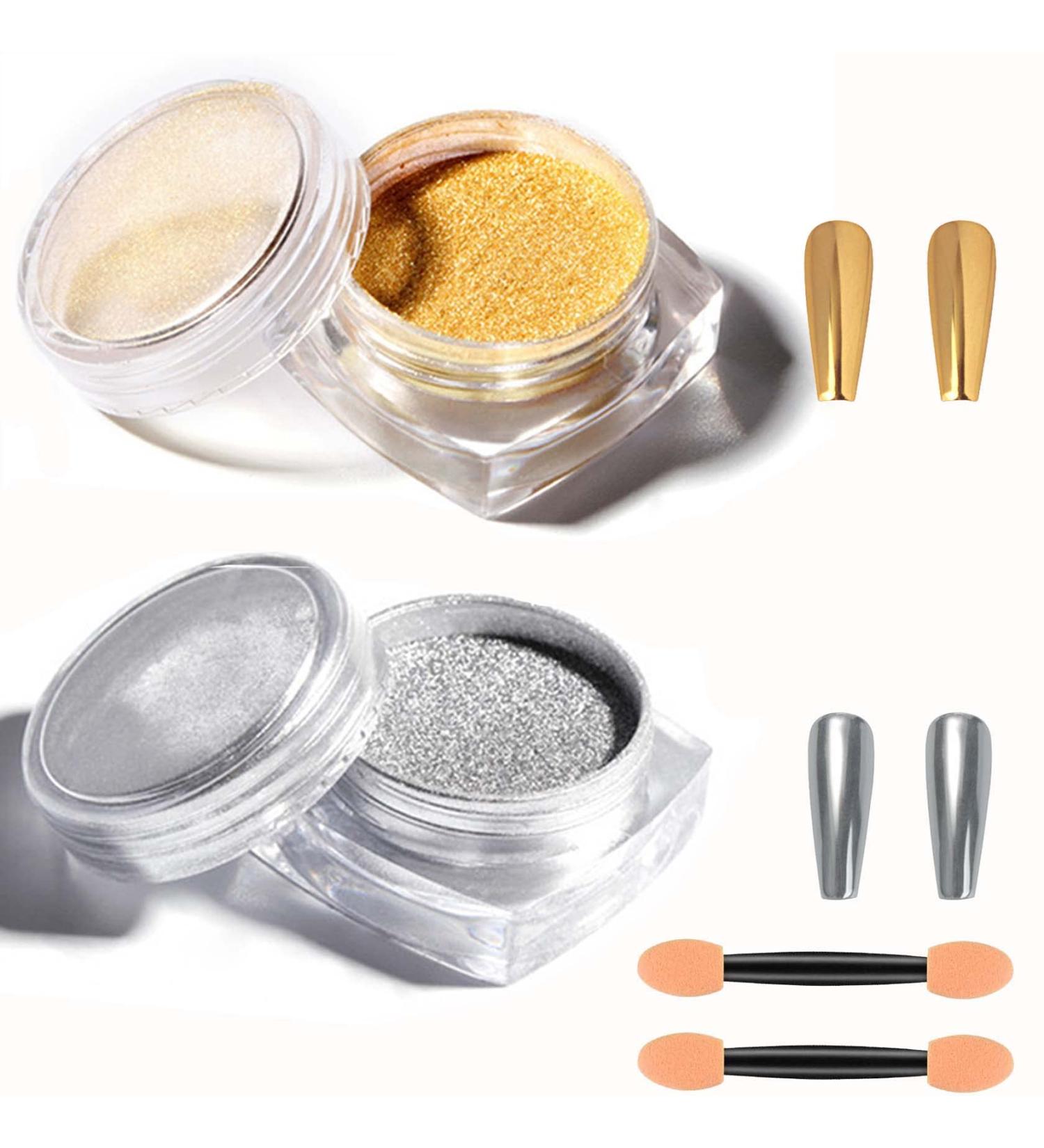 WENJLYJ 2Pcs Gold Silver Chrome Nail Powder - Holographic Metallic Glitter Set - Buy Online on GoSupps.com