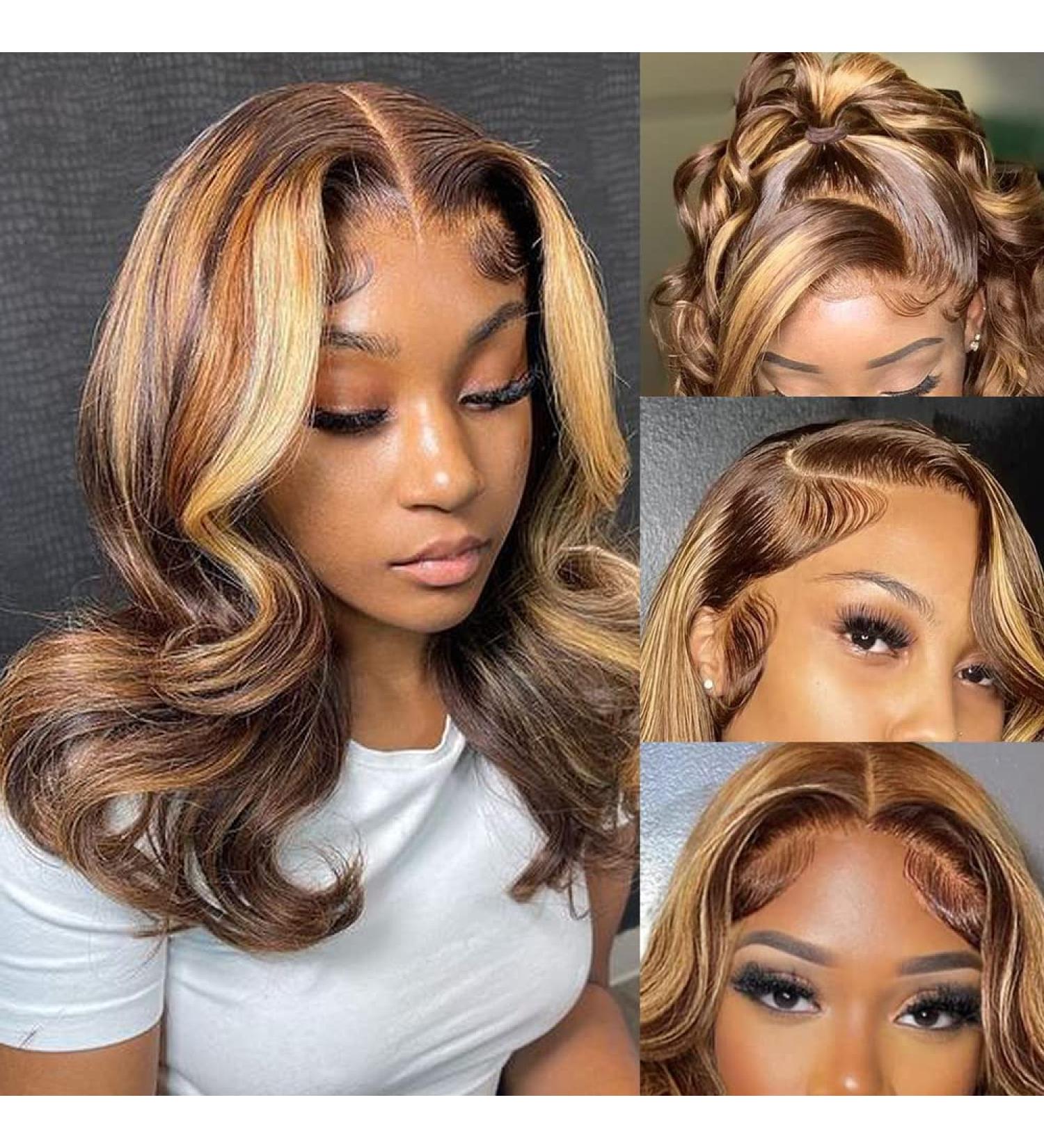 16 Brazilian Virgin Ombre Body Wave Lace Front Wig - Pre Plucked, HD Lace, 150% Density - Highlight Ombre - 9A Human Hair - Buy Online on GoSupps.com