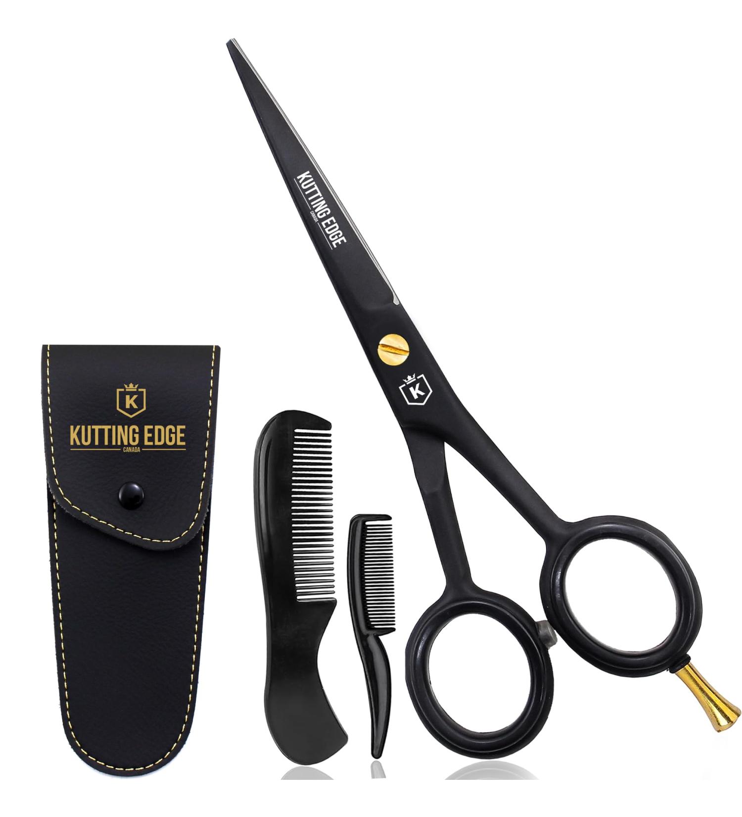 5 Professional Beard And Mustache Scissors with 1 Beard Comb 1 Mustache Comb and Travel Pouch - Prefect Beard Trimming Scissors for All Facial Hair Scissors - Grooming Scissors - Buy Online on GoSupps.com