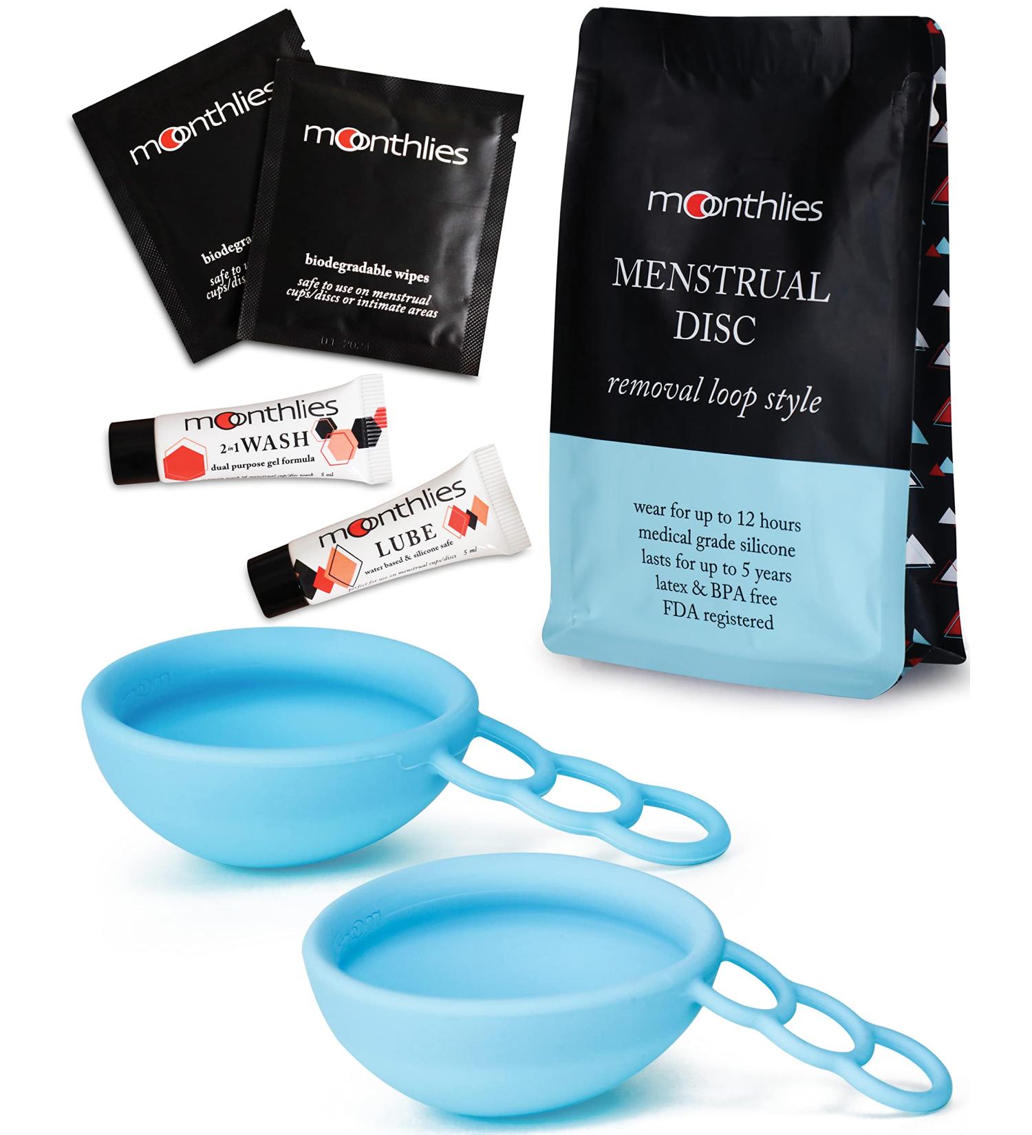 MOONTHLIES Reusable Menstrual Disc Combo Set | Small & Medium Blue | Eco-Friendly Alternative to Menstrual Cups | Period Disc with Removal Loop Stem | Ideal for Light to Heavy Flows - Buy Online on GoSupps.com