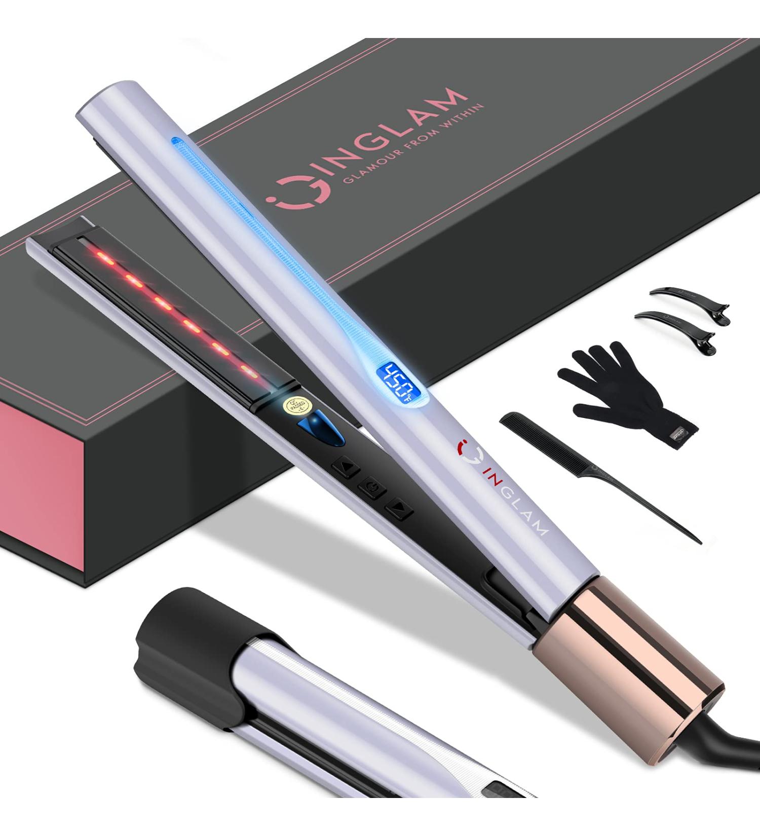 IG INGLAM 1 Round Flat Iron - 2 in 1 Infrared Hair Straightener & Curler Negative Ion Technology Rose Gold Professional Hair Tool for Gifts - Dual Voltage 110-240V - Buy Online on GoSupps.com