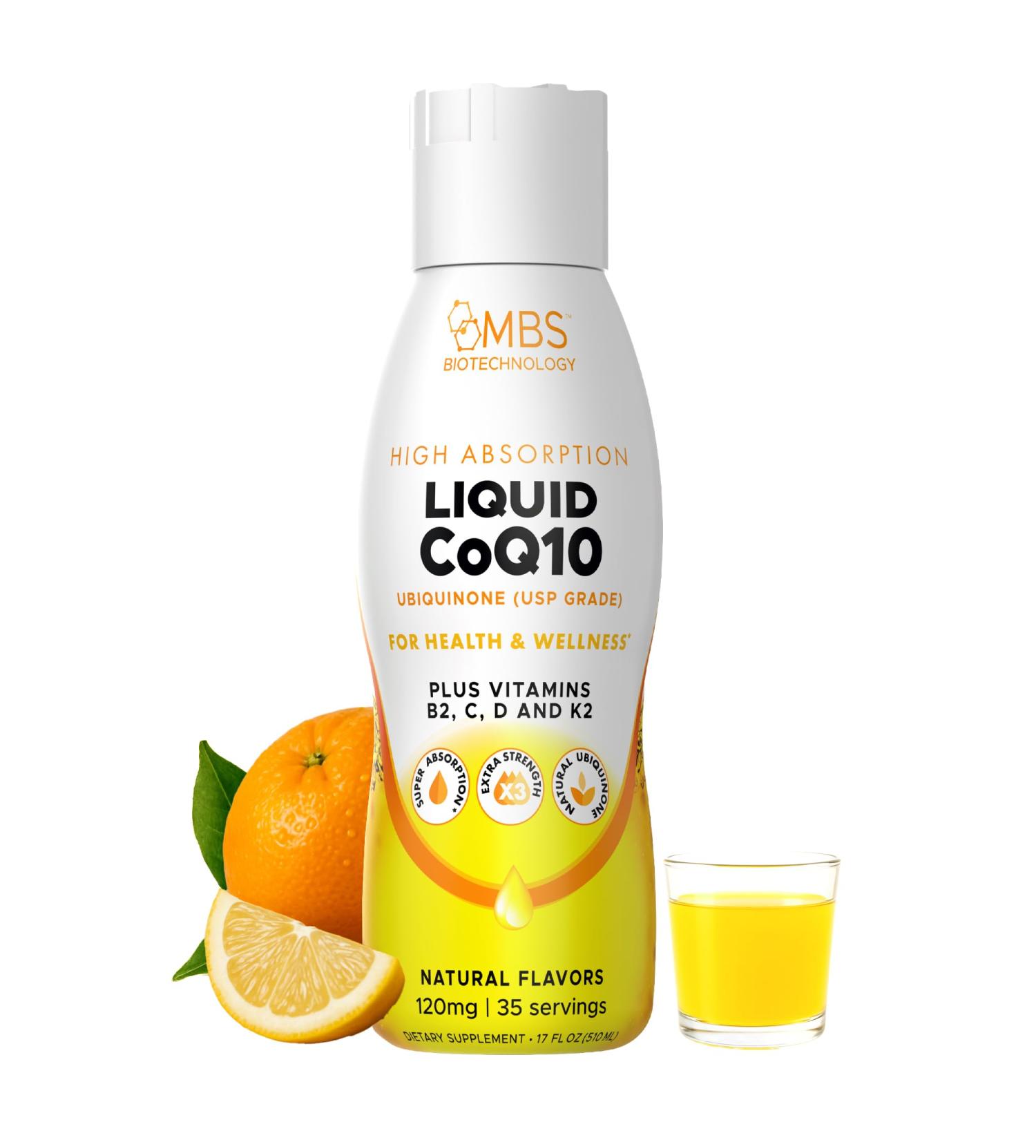 MBS Biotechnology Liquid CoQ10 120mg of Bioavailable Ubiquinone for Superior Absorption. Support Heart Bone and Skin Health with a Natural Antioxidant. 35 Servings in a Convenient 17 oz Bottle. - Buy Online on GoSupps.com