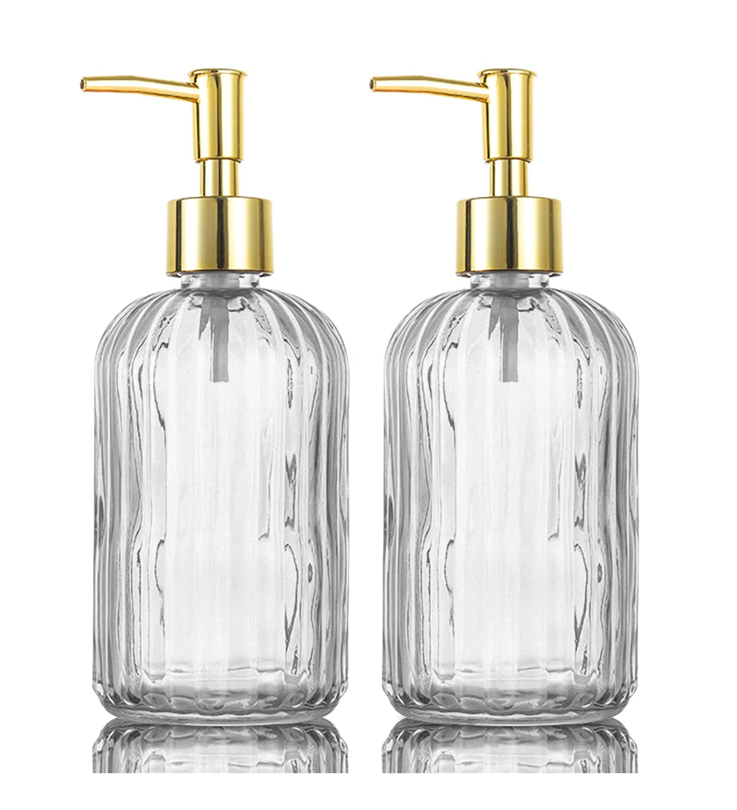 Versatile Glass Soap Dispenser Bottle with Pump 14 Oz Dripless Pump Bottle Refillable Liquid Hand Jar Dispenser for Bathroom Countertop Kitchen Laundry Room(Clear 2 Pack) - Buy Online on GoSupps.com