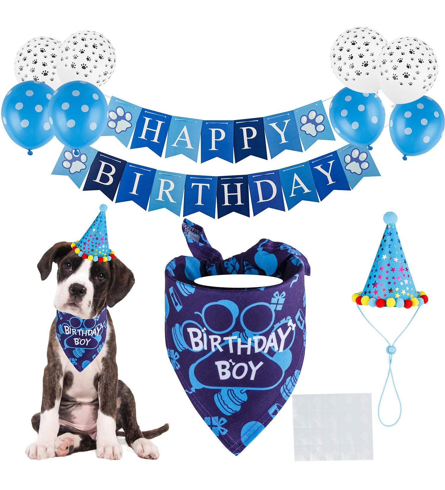 TCBOYING Dog Birthday Bandana and Hat Set - Cute Doggie Party Decorations (Blue) - Buy Online on GoSupps.com