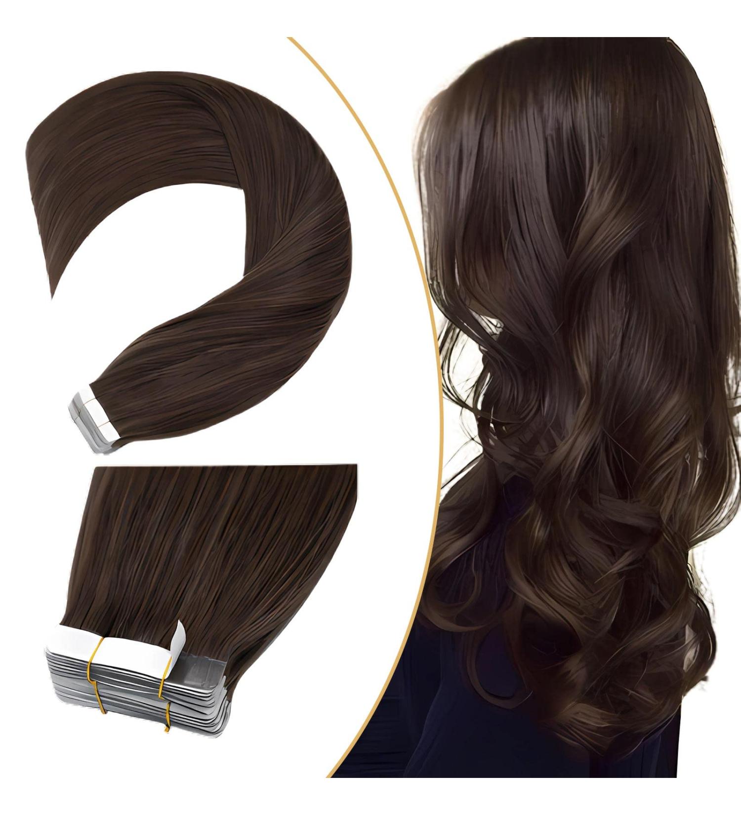 UK Fashion Tape Extensions | 100g Real Hair Extensions | 100% Remy Hair - Medium Brown #04 (18-Inch) - Buy Online on GoSupps.com