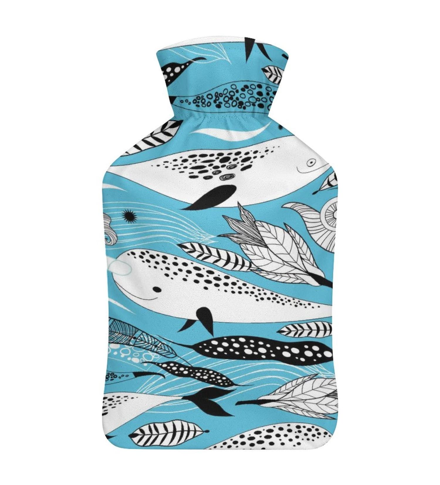 Hot Water Bottle with Lid - Unicorn Fish Rubber Therapy Bag for Pain Relief Cramps & Foot Warmer - Buy Online on GoSupps.com