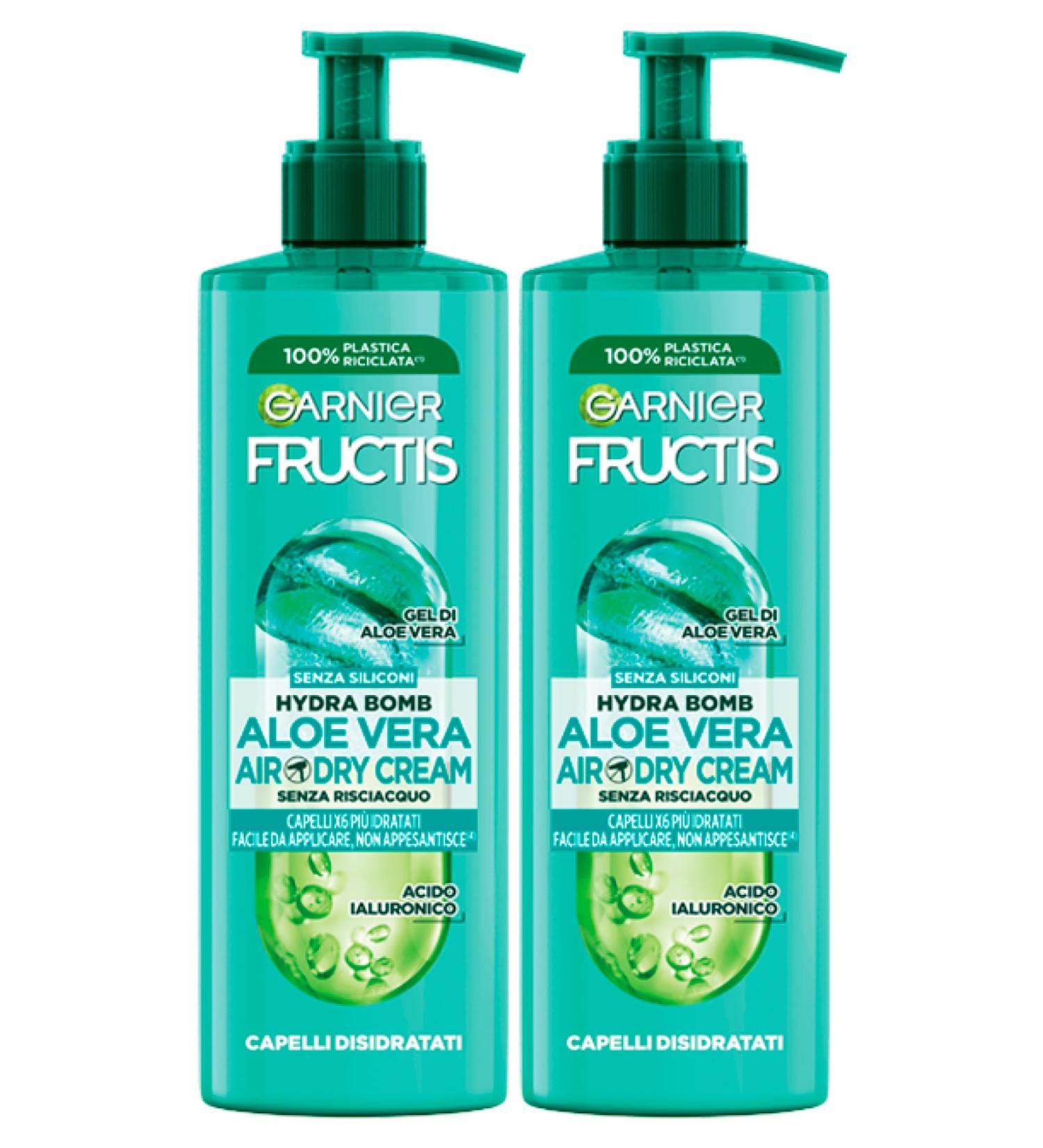 Garnier Garnier Fructis Hydra Bomb Aloe Vera Air-Dry Cream Leave-In Moisturizing Anti-Crepe Treatment for Normal to Dehydrated Hair - 2 x 400ml Bottles