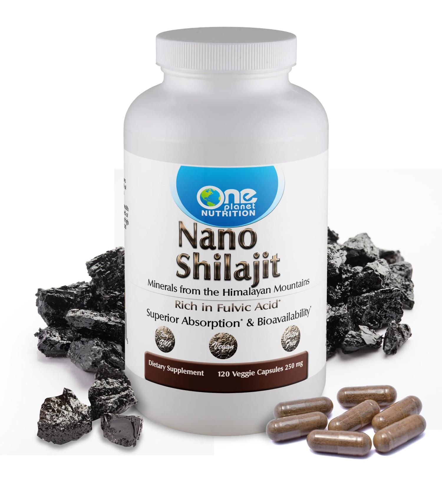 One Planet Nutrition Nano Shilajit 250 mg Veggie Capsules (120 Servings) 40-60% Fulvic Acid Nano for Enhanced Absorption Rich in Minerals Non-GMO Vegan Gluten Free - Buy Online on GoSupps.com