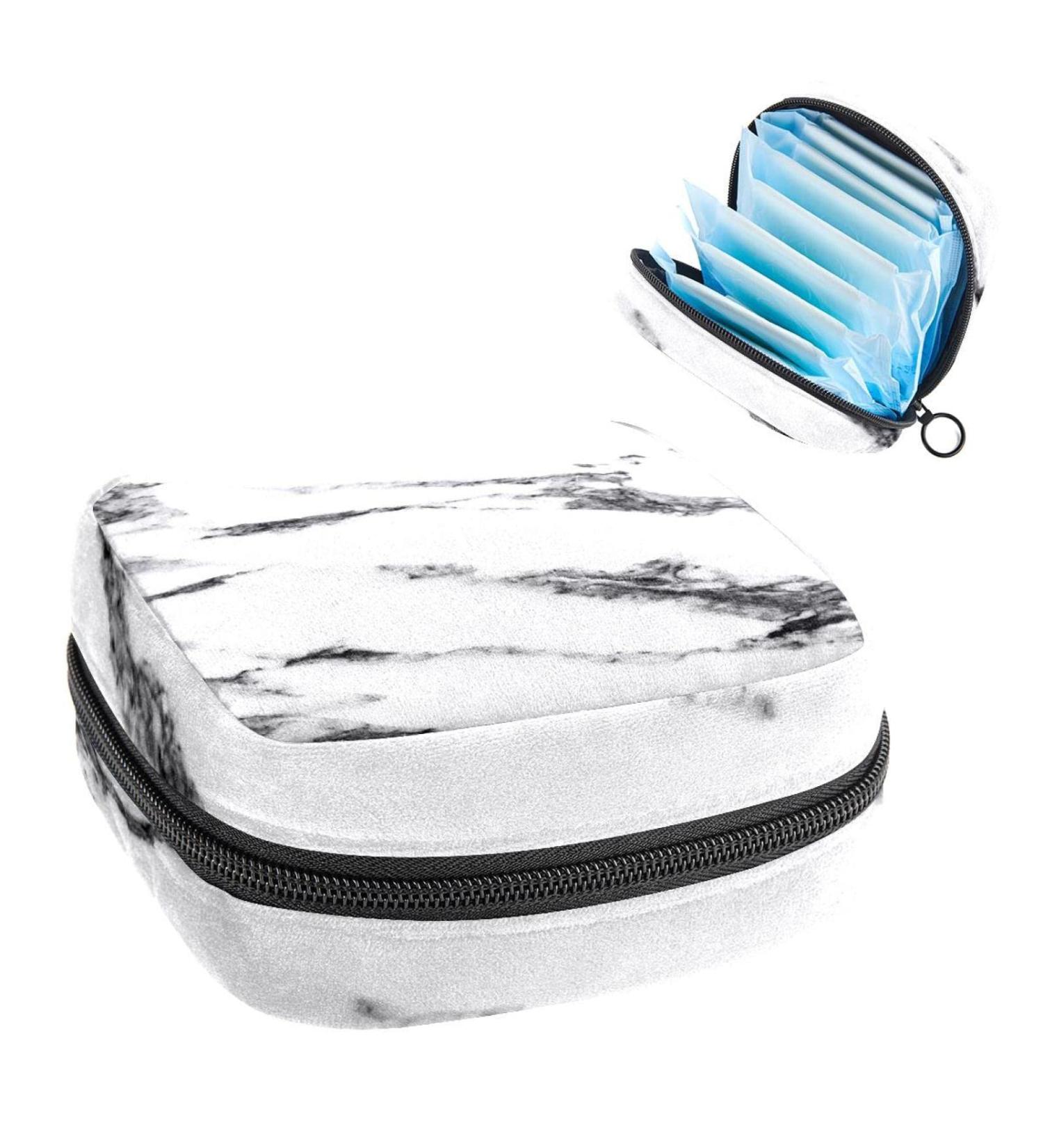 Portable White Marble Women's Lift Storage Bag - Stylish Period Kit & Pocket Feminine Product Holder - Buy Online on GoSupps.com