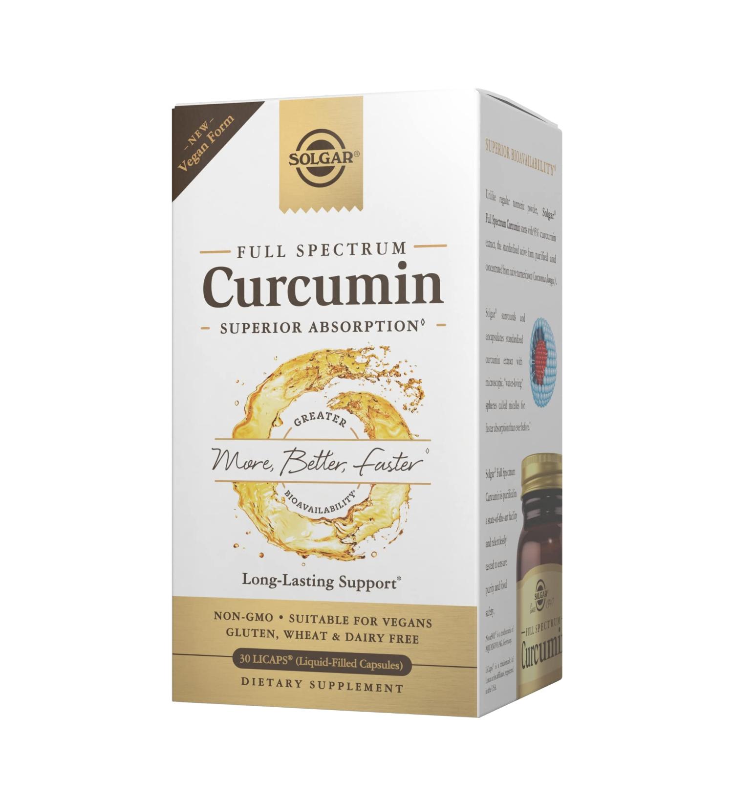 Solgar Full Spectrum Curcumin 30 LiCaps - Superior Absorption for Brain, Joint & Immune Health - Vegan, Gluten Free, Non-GMO - 30 Servings - Buy Online on GoSupps.com