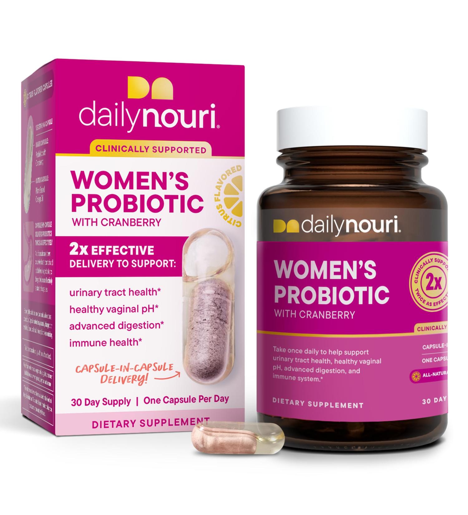 Daily Nouri Women s Probiotic | Supports Vaginal pH Urinary Tract Digestive & Immune Health | 5 Clinically Studied Strains + Cranberry & Vegan Omega Oil | 30-Day Supply 30 Count (Pack of 1) - Buy Online on GoSupps.com