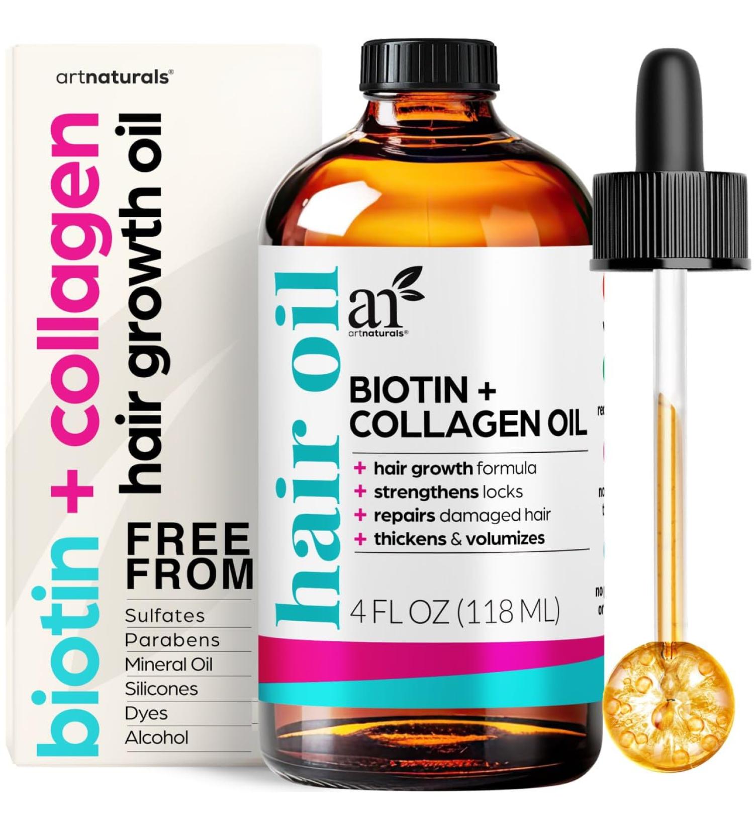 artnaturals Biotin Collagen Hair Oil 4oz - Volumizing Strengthening & Nourishing Formula for Hair Growth Frizz Control & Manageability - International Shipping Available - Buy Online on GoSupps.com