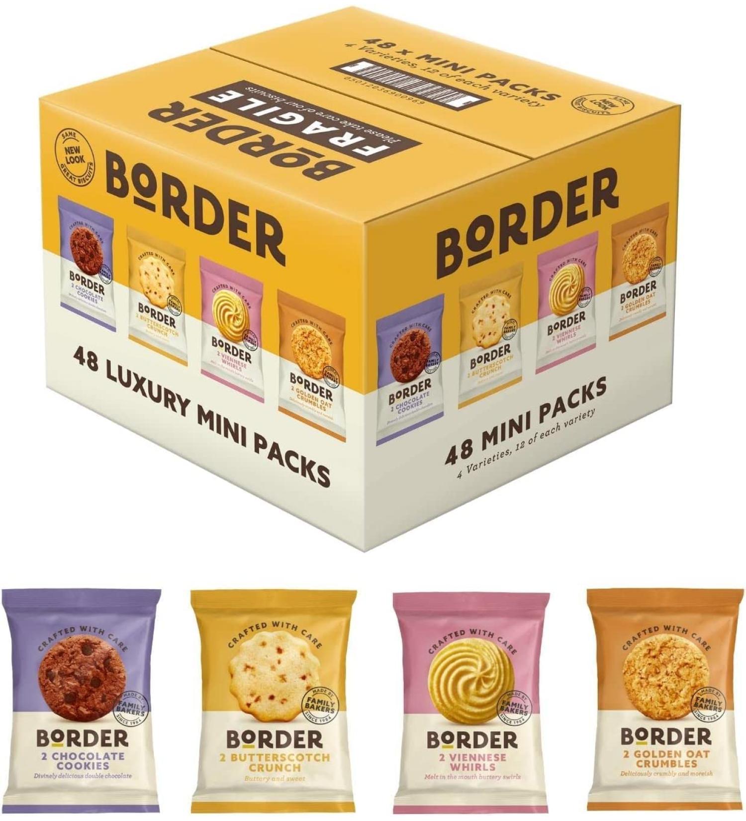 Border Biscuits 48 Packs Mini Multipacks Biscuits Box 4 Flavour Variety Luxury Biscuits 2 per pack Individually Wrapped Biscuits Bulk Biscuits & Cookies | FREE XMAS GIFT MULTIPACK OF DAIM LATTE - Buy Online on GoSupps.com
