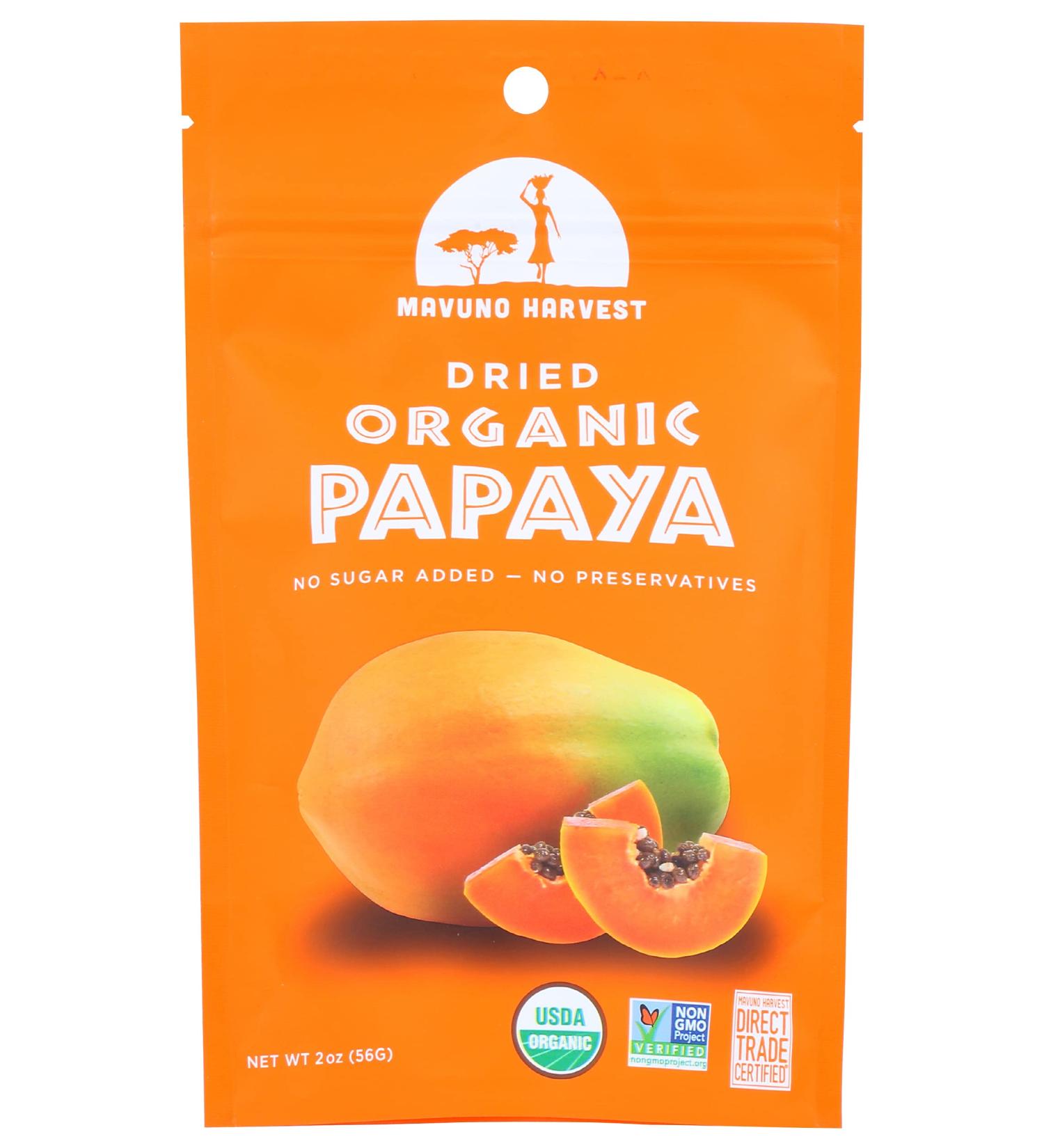 Organic Dried Papaya by Mavuno Harvest - 2 Oz Pack | Healthy Snack - Buy Online on GoSupps.com