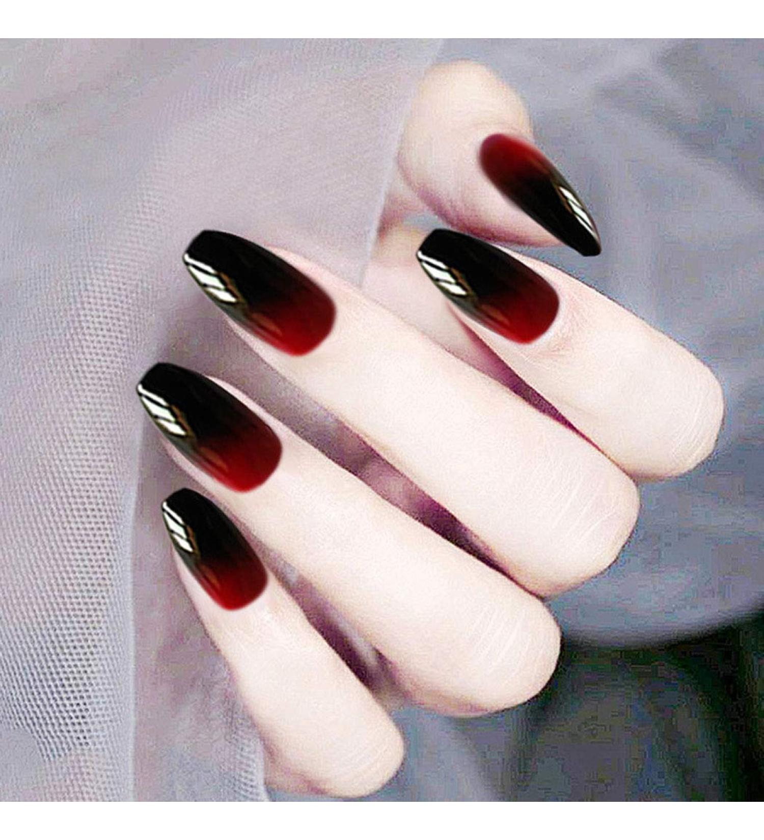 Jovono Black Red False Nails - Long Square Fake Nails for Women & Girls (24PCS) - Artificial Full Nail Set - Buy Online on GoSupps.com