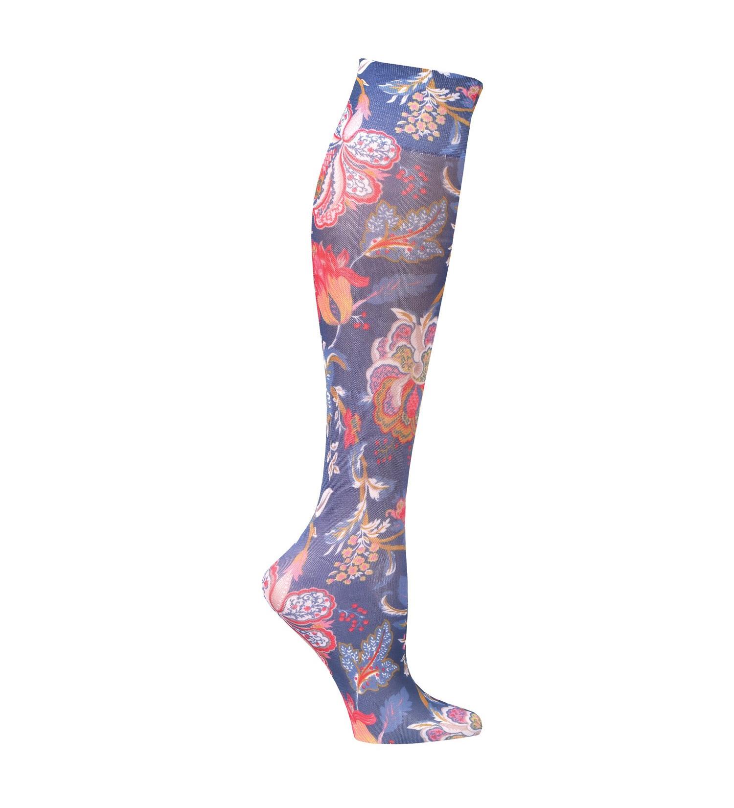 Celeste Stein Women's Mild Compression Knee High Stockings - Tapestry on Navy