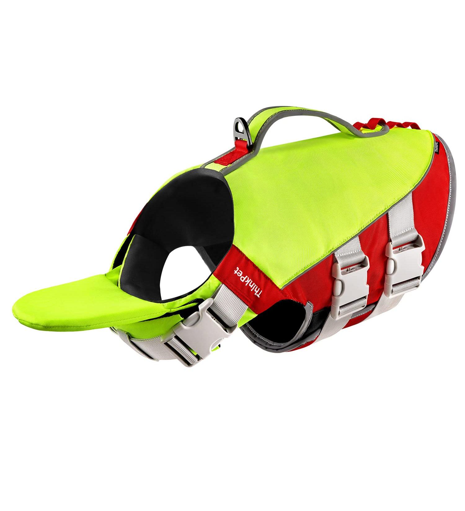 ThinkPet Adjustable Dog Life Jacket - Reflective Buoyancy Vest for Safe Swimming | S Size - Green/Red - Buy Online on GoSupps.com