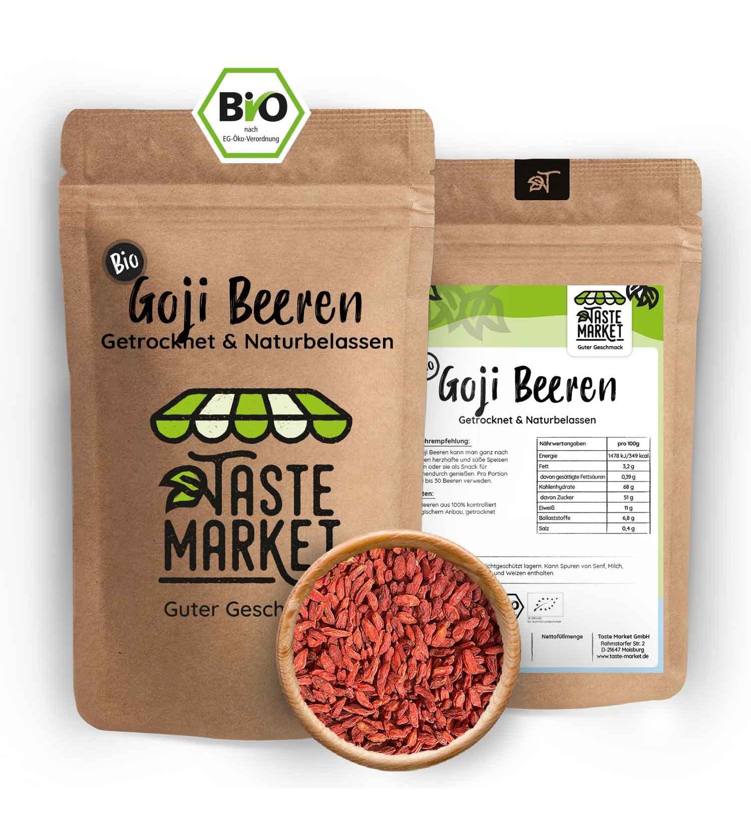  TASTE Guter Geschmack 2 x 200g Organic Goji Berries | Dried and Natural | Bocksdorn Fruit | Wolfberry | Lucky Berries | Topping - Buy Online on GoSupps.com