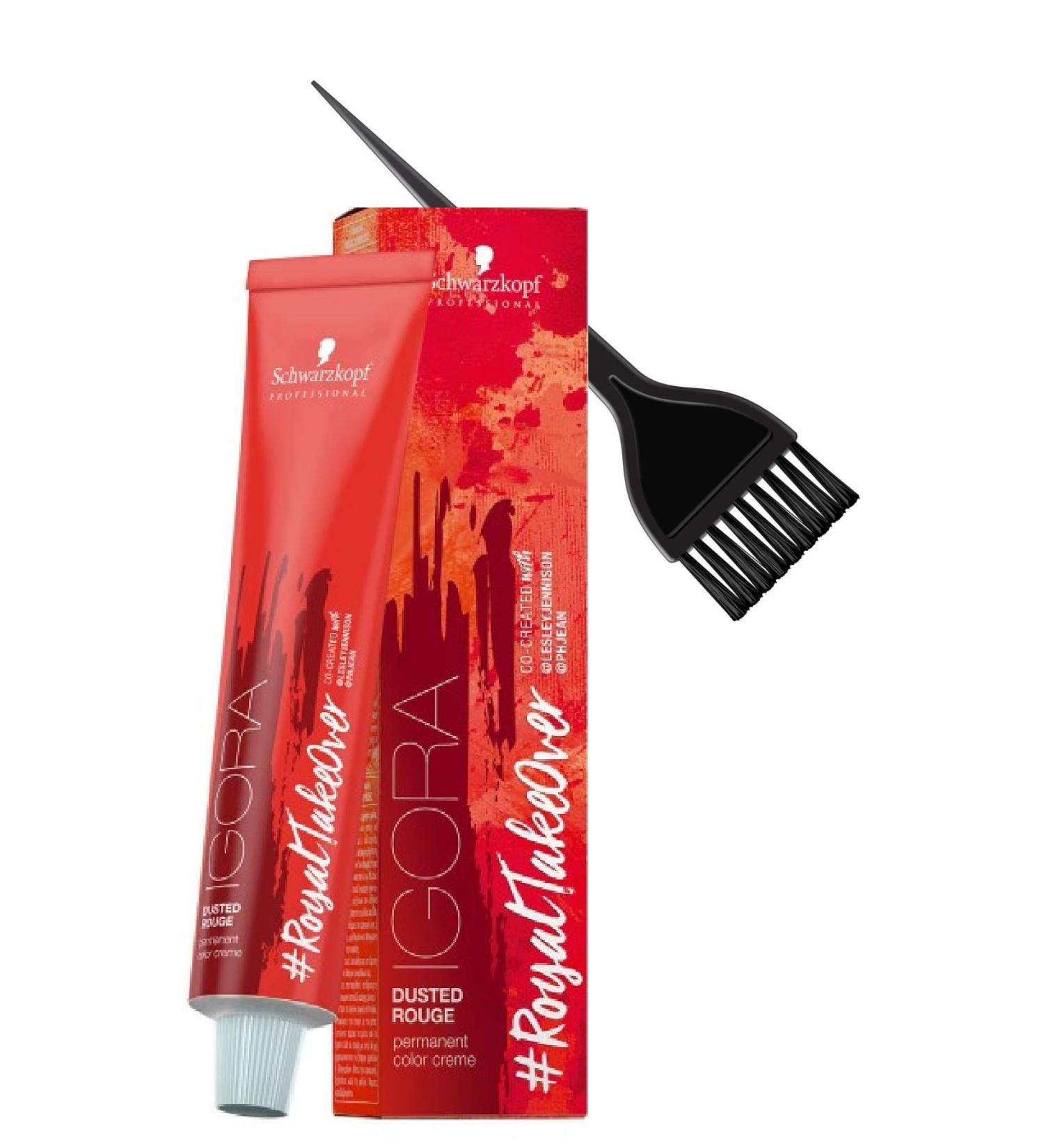 Schwarzkopf IGORA Royal Takeover DUSTED ROUGE Permanent Hair Color Creme (with Sleek Tint Applicator Brush) Haircolor Cream #RoyalTakeover (6-491)