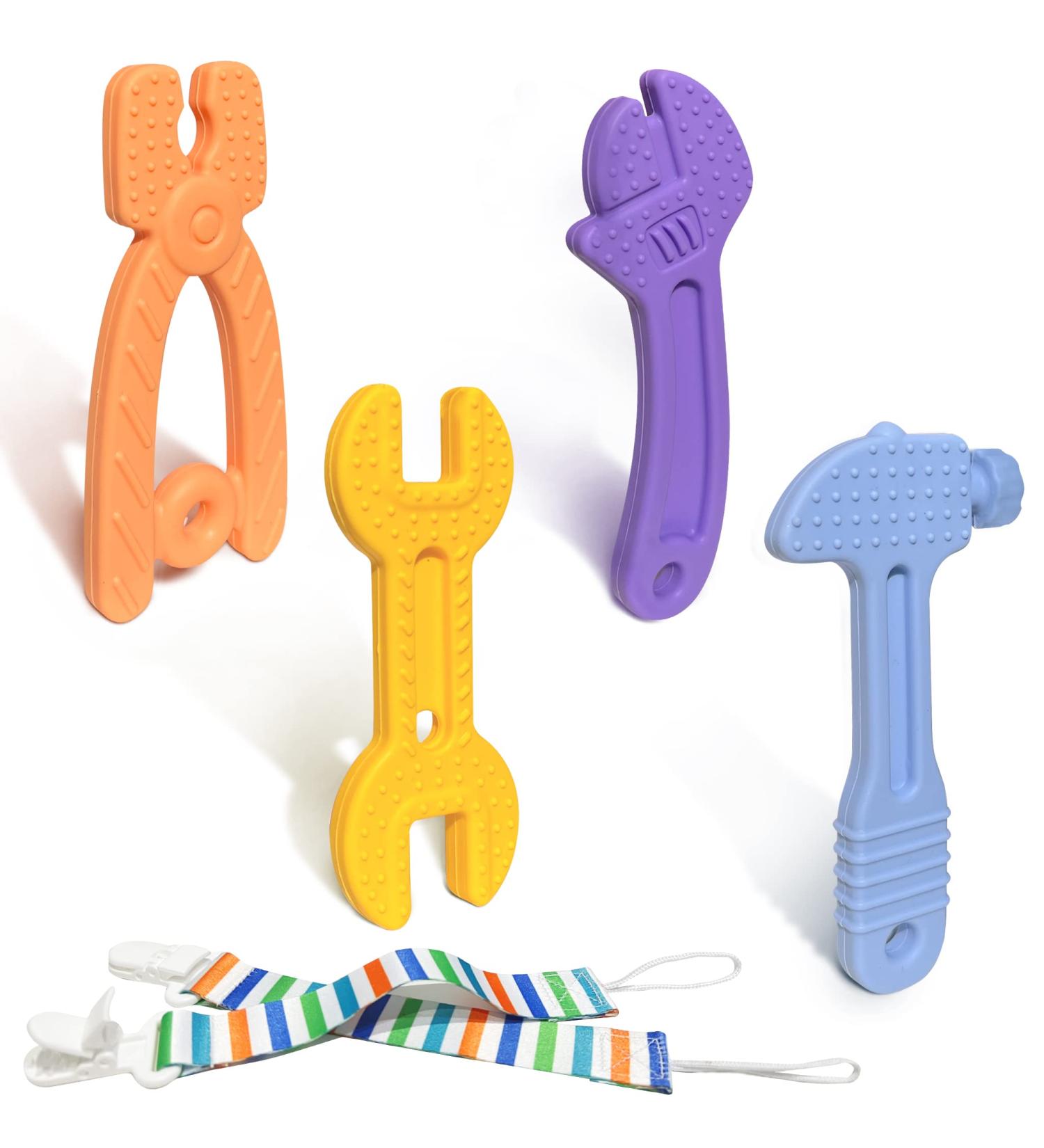 Yosvge Baby Teething Toys 4-Pack for 0-12 Months | Soft Silicone Baby Chew Toys with Pacifier Clips | Molars Teether for Boys and Girls - Buy Online on GoSupps.com