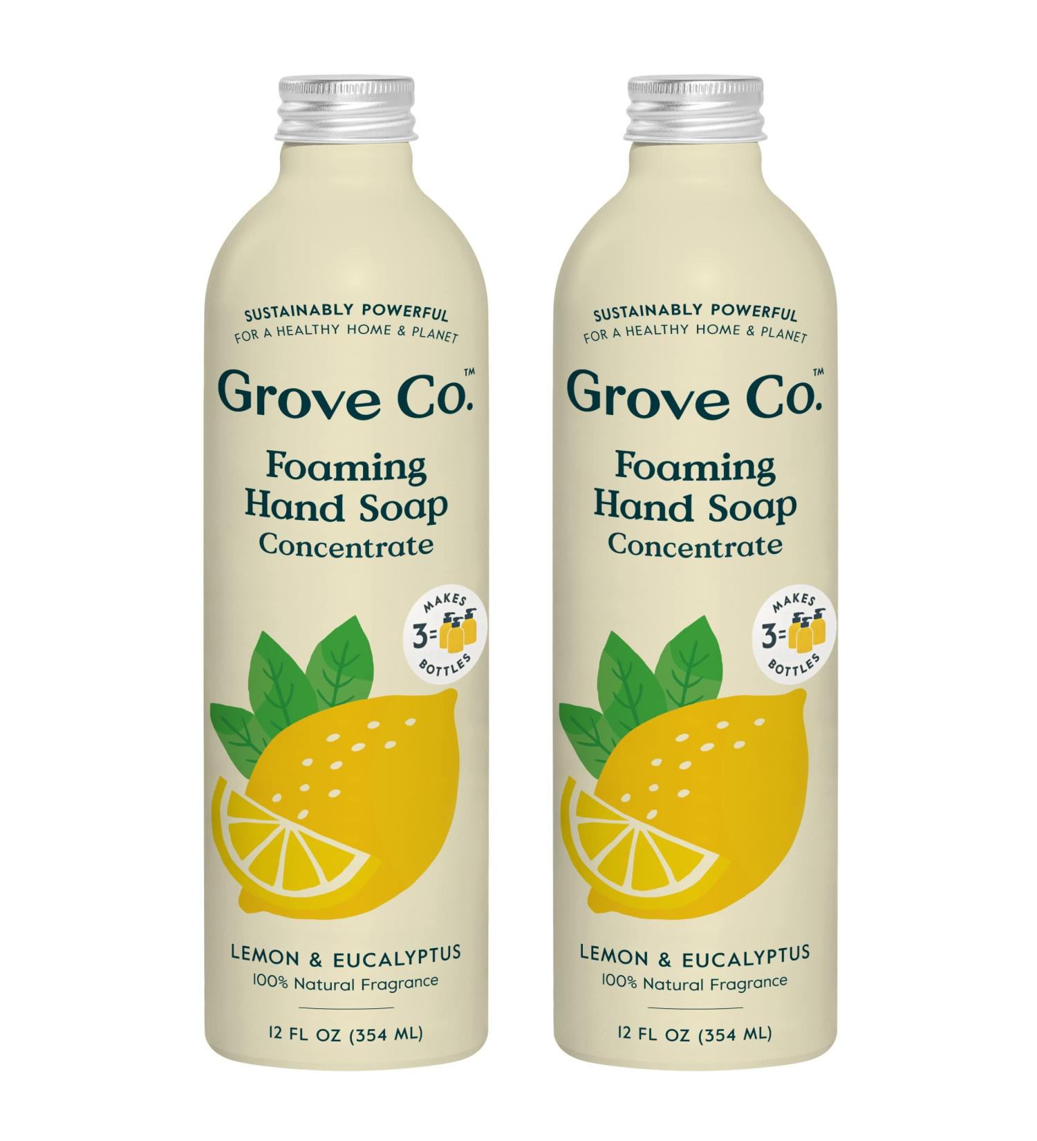 Grove Co. Hydrating Foaming Hand Soap Refills - 2 x 12 Oz, 100% Natural Lemon & Eucalyptus Fragrance, Cruelty Free, Moisturizing Hand Wash - Pack of 2 - Buy Online on GoSupps.com