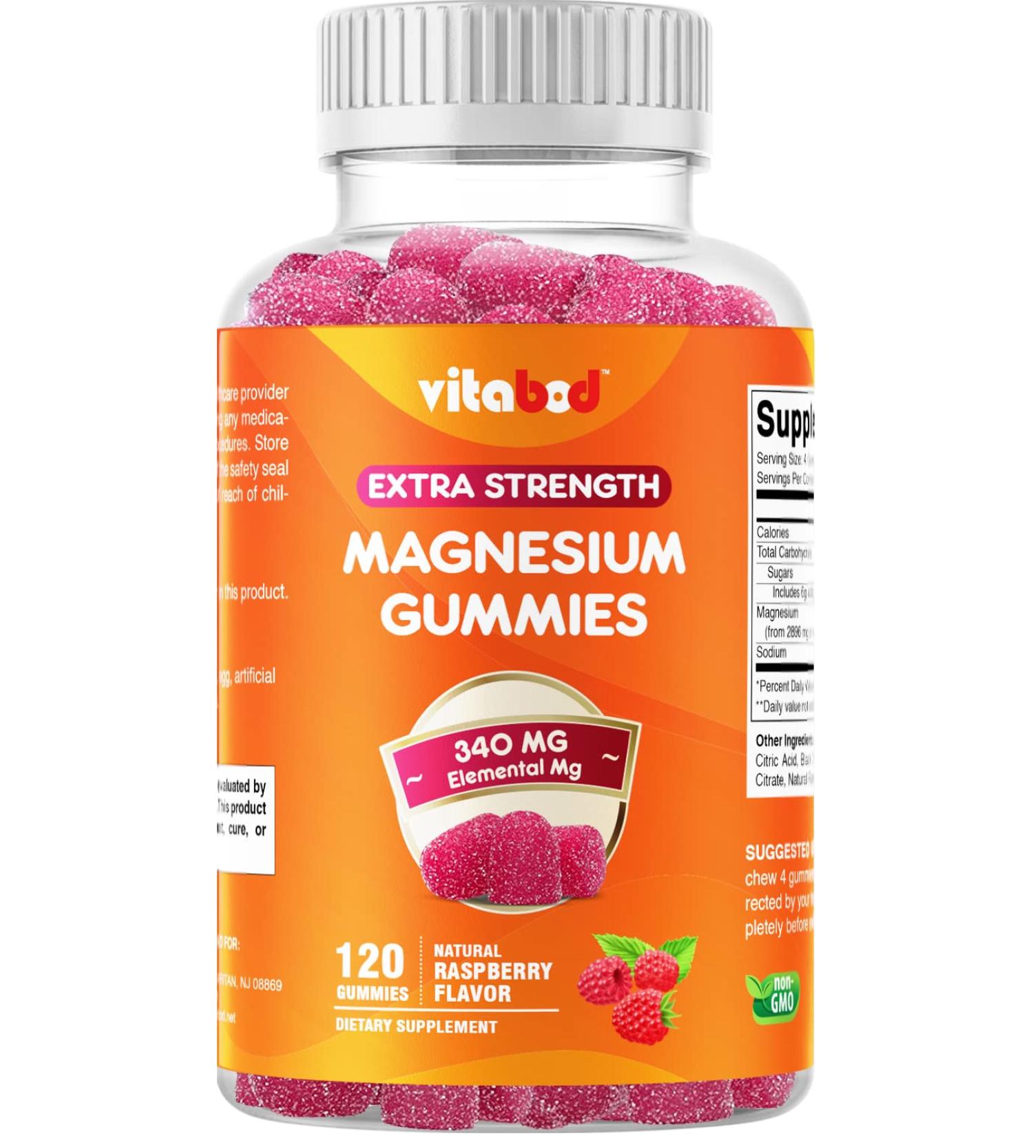Vitabod Extra Strength Magnesium Gummies - 120 Gummies, Supports Nerve, Bone, Muscle Health - 340mg Elemental Magnesium, Citrate Formula - Buy Online on GoSupps.com