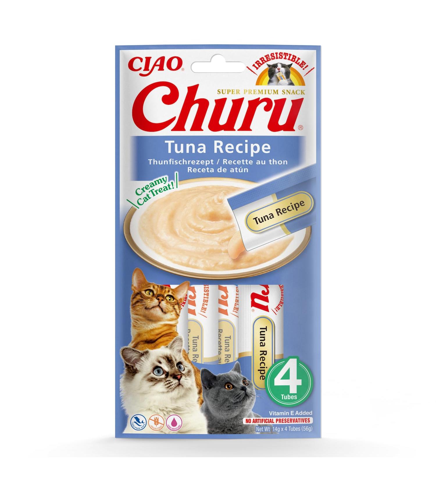 Inaba Churu Puree Cat Treats - Hand-Feeding Delicacies with Tuna | Delicious Licking Snacks - 4x14g Pack - Buy Online on GoSupps.com
