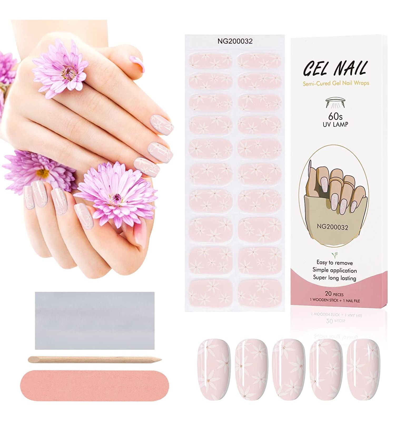 Kalolary 20PCS Nail Adhesive Wrap Gel Polish Strips - Pink | Self-Adhesive Nail Decals for UV/LED Lamp | Full Wraps Stickers for Cured Gel Nails - Buy Online on GoSupps.com