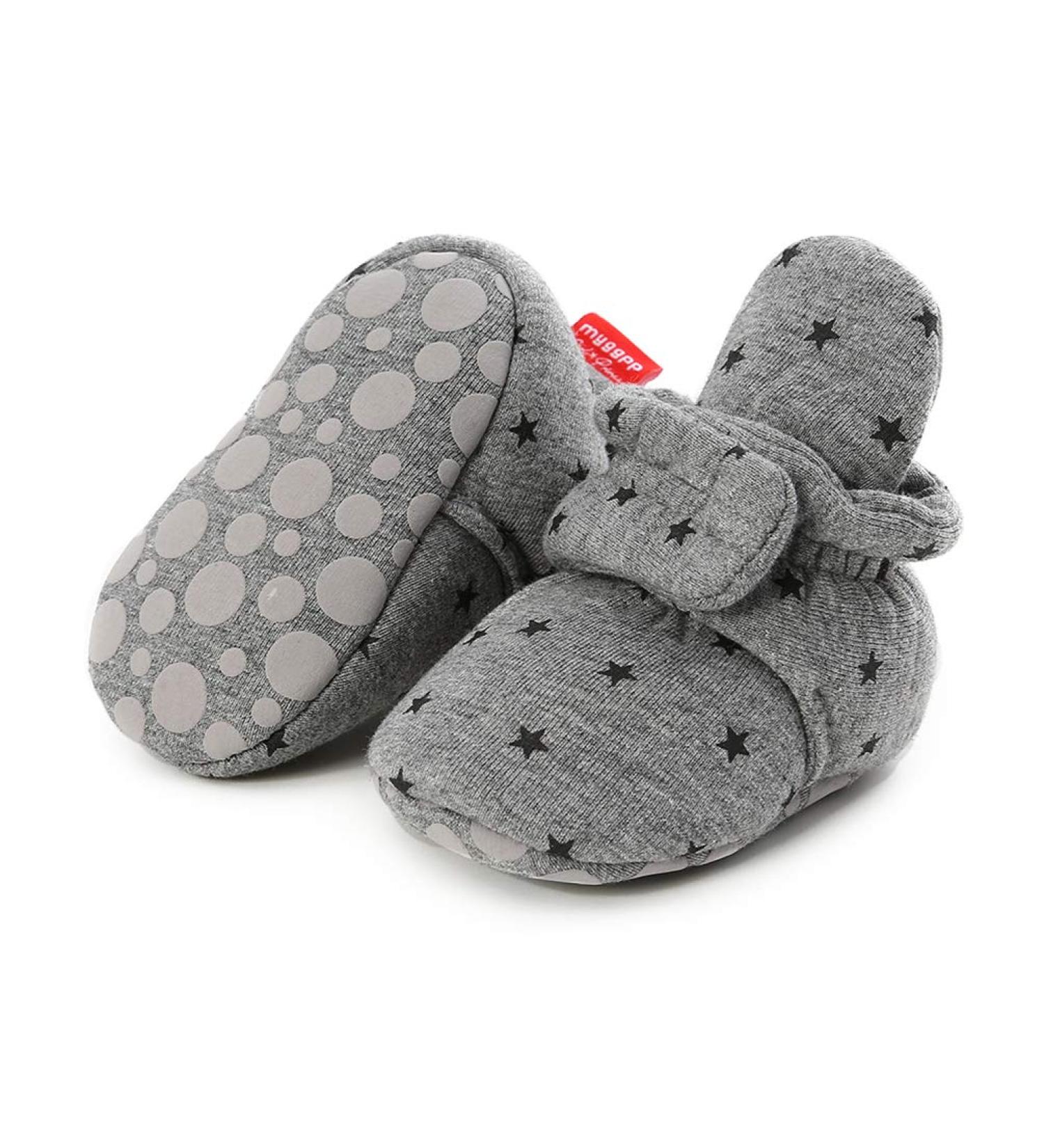 EDOTON Unisex Newborn Winter Boots | Non-Slip Soft Sole Stay On Bootie Sock | 6-12 Months | D Grey Stars - Buy Online on GoSupps.com
